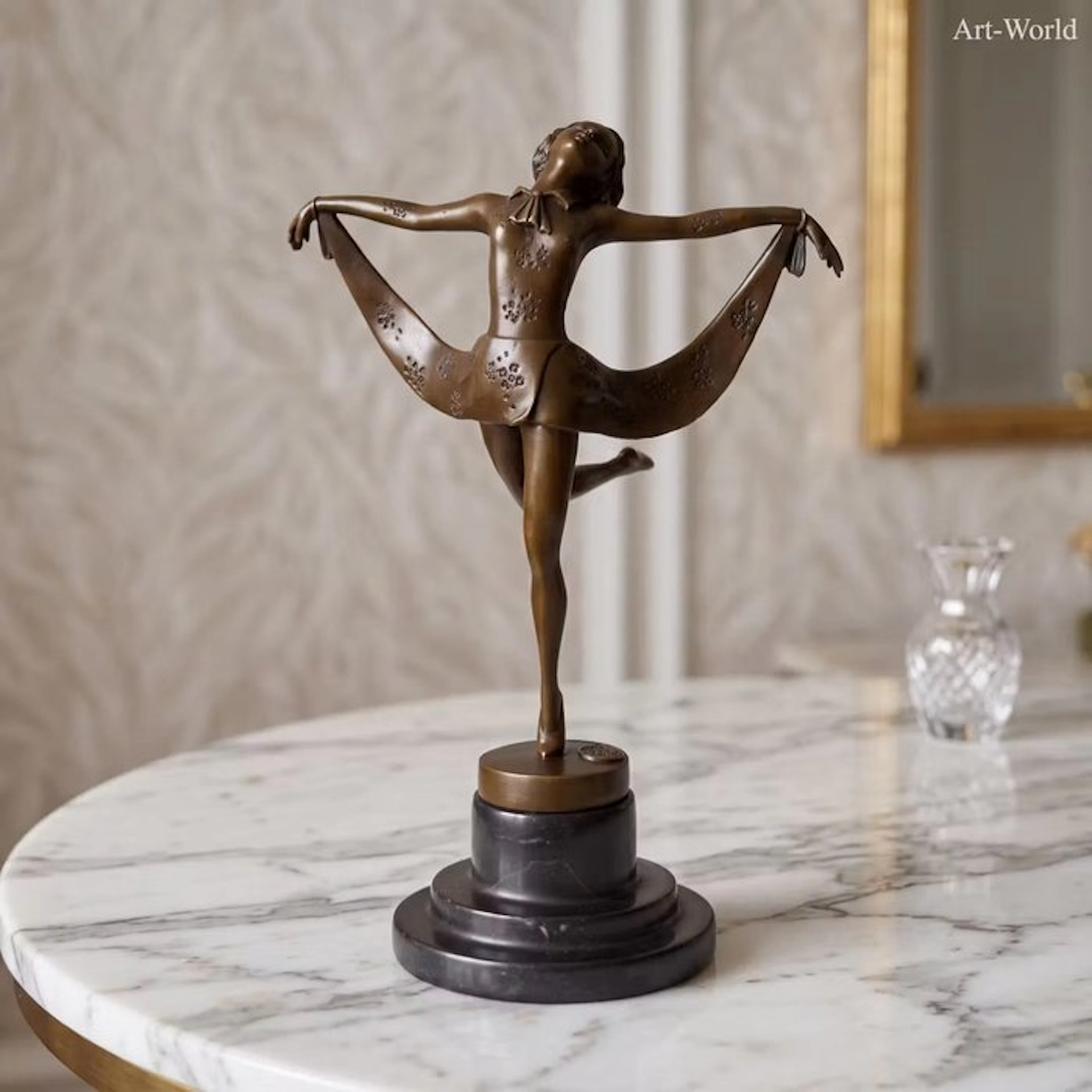 Statue, Prachtig bronzen sculptuur van een danseres - 25.5 cm - Bronze, Marble