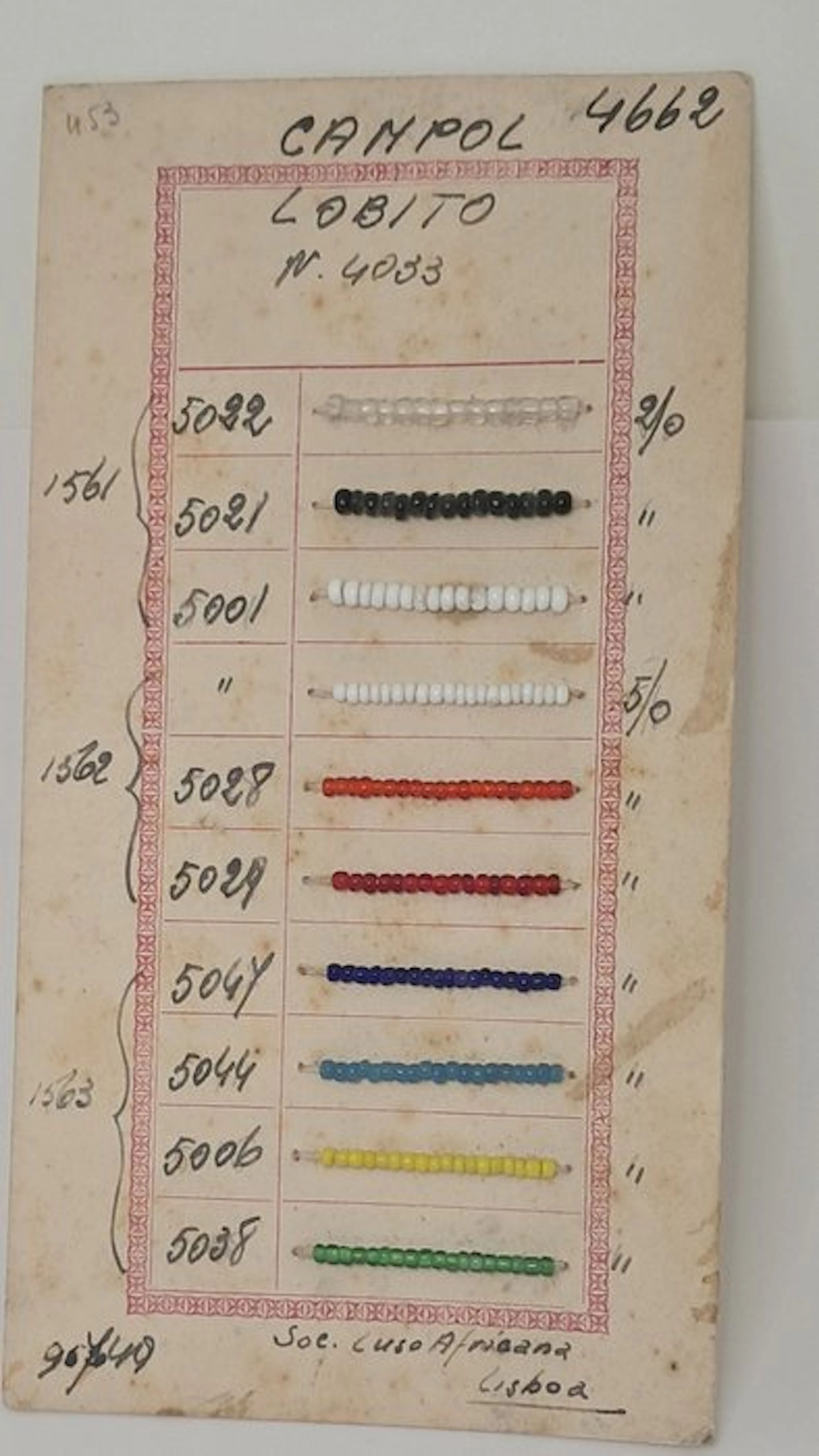 Bead - Sample folders of pearl beads from the Venetian Conterie Company.
