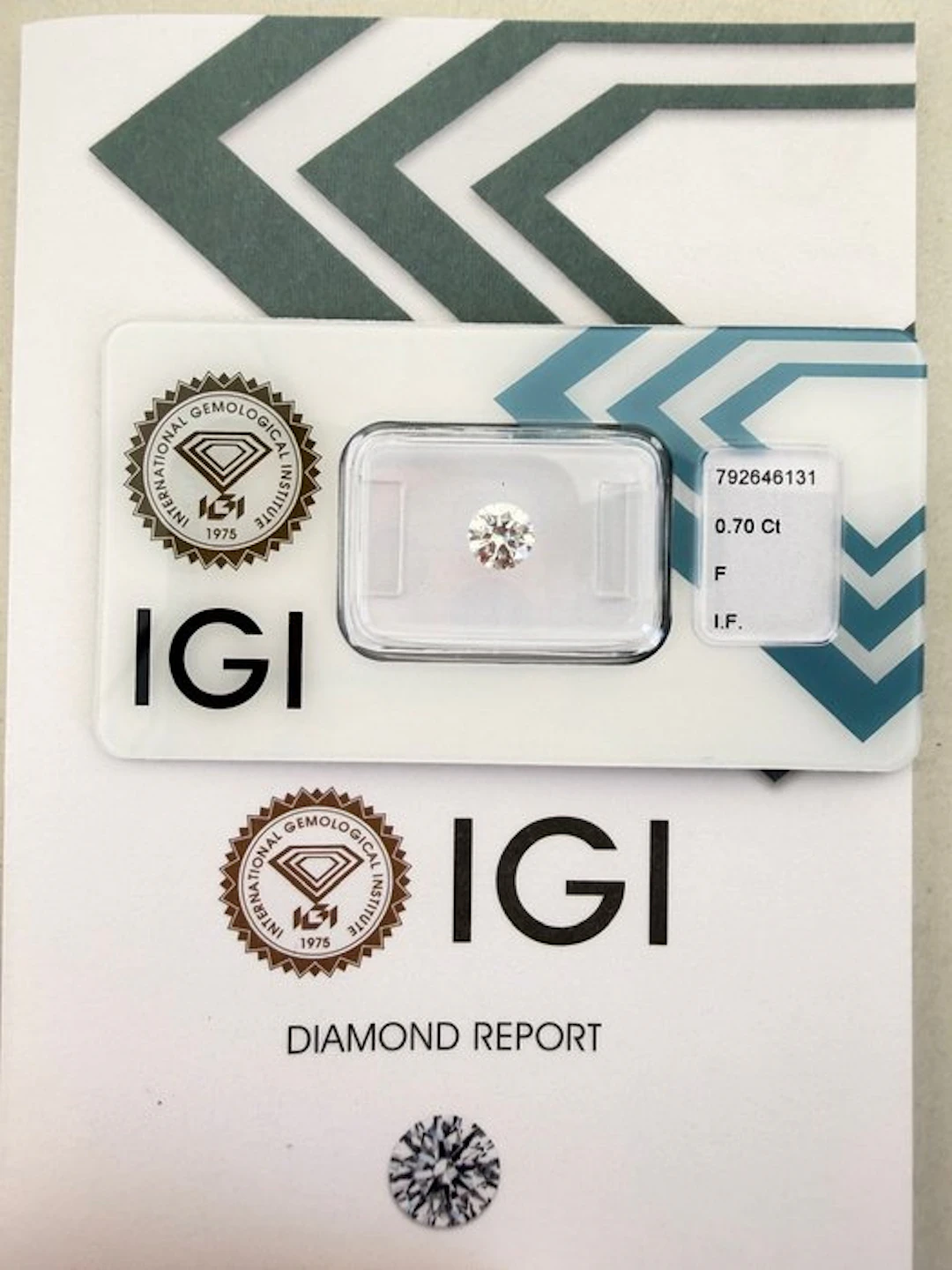 1 pcs Diamond (Natural) - 0.70 ct - Round - F - IF...