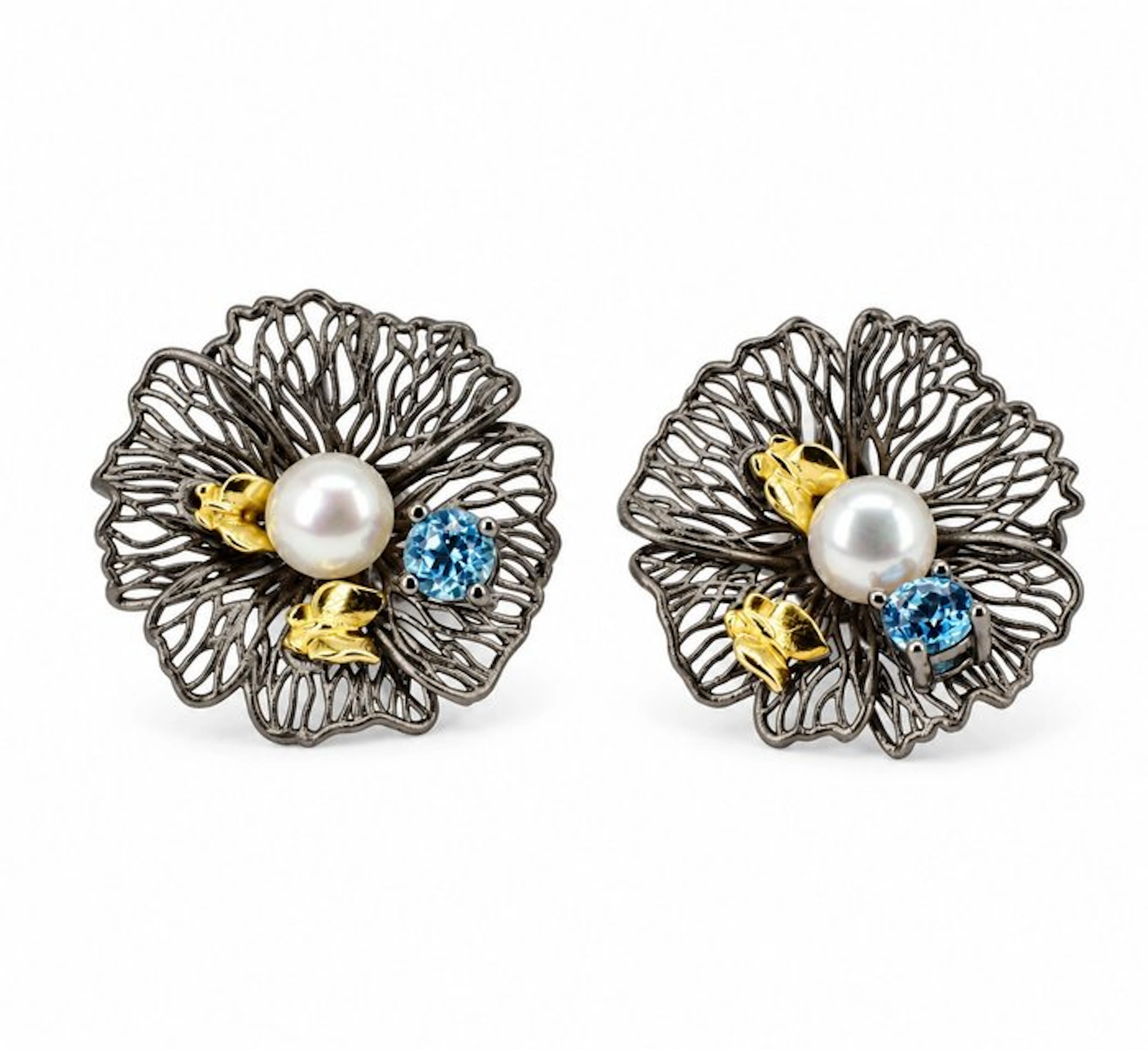 No reserve price - Earrings Gold-plated, Silver Pearl - Topaz - Limited edition