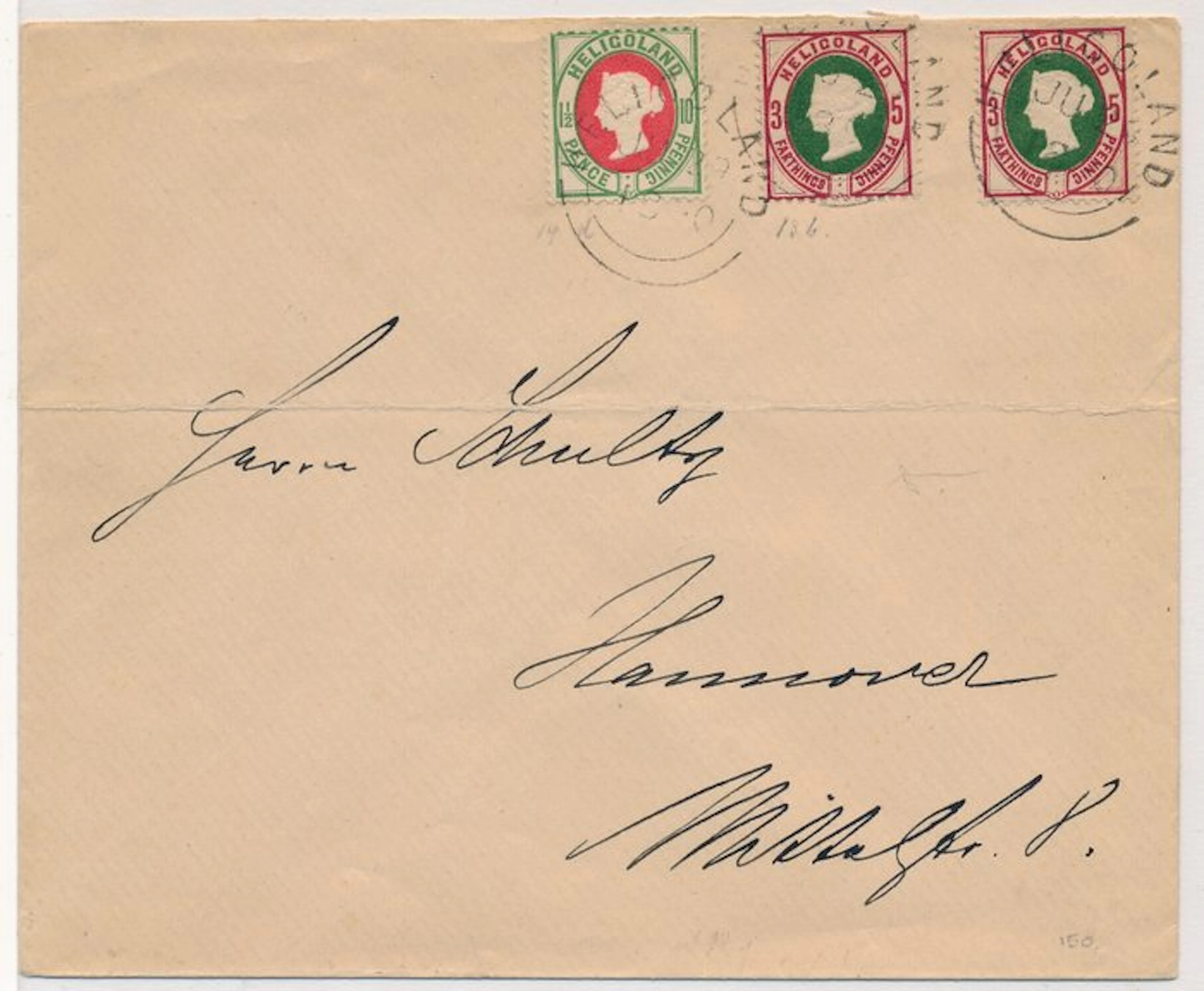 Heligoland 1890 - Rare letter with 1 1/2 pence / 10...