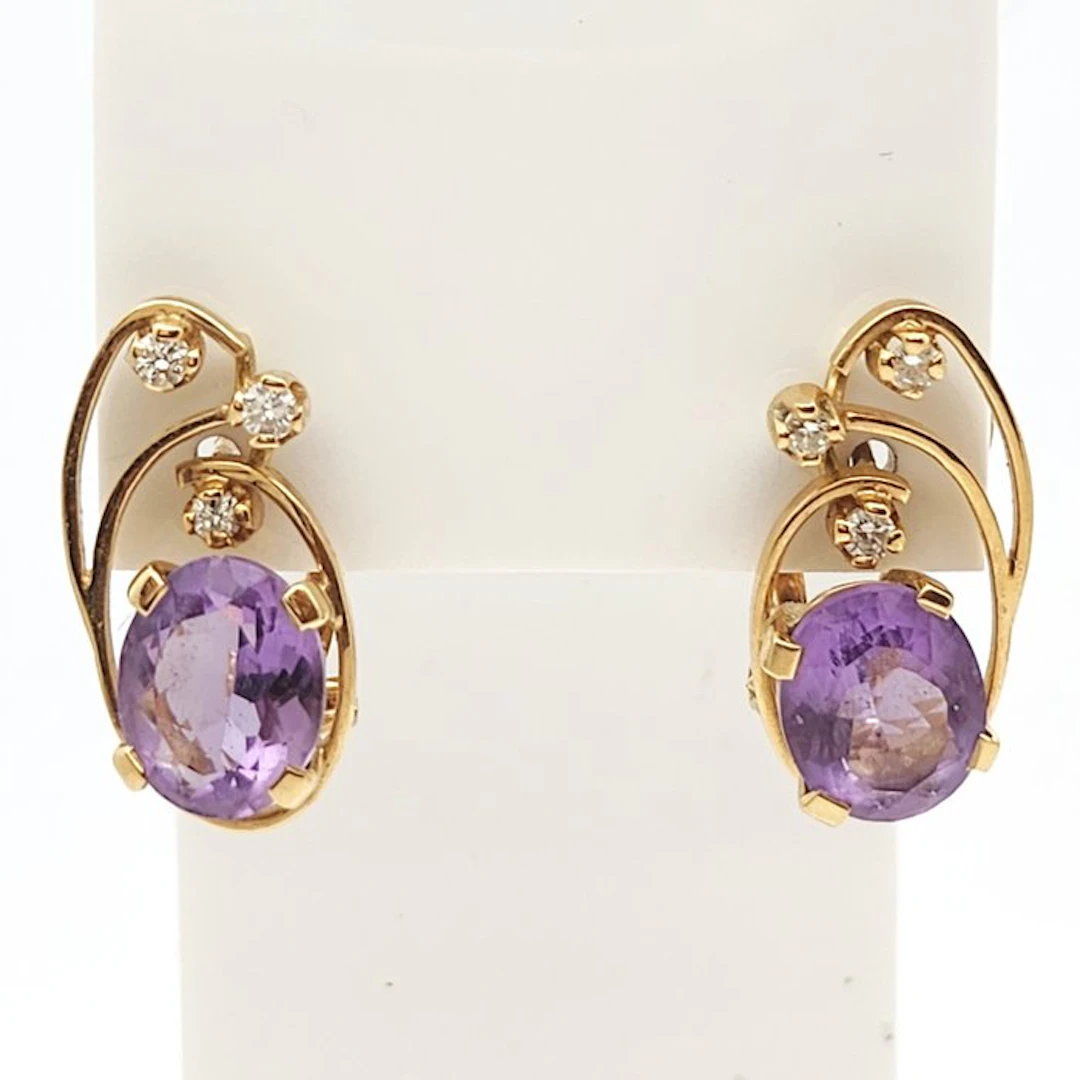 Earrings - 18 kt. Yellow gold - 4.00ct. tw. Amethyst - Diamond