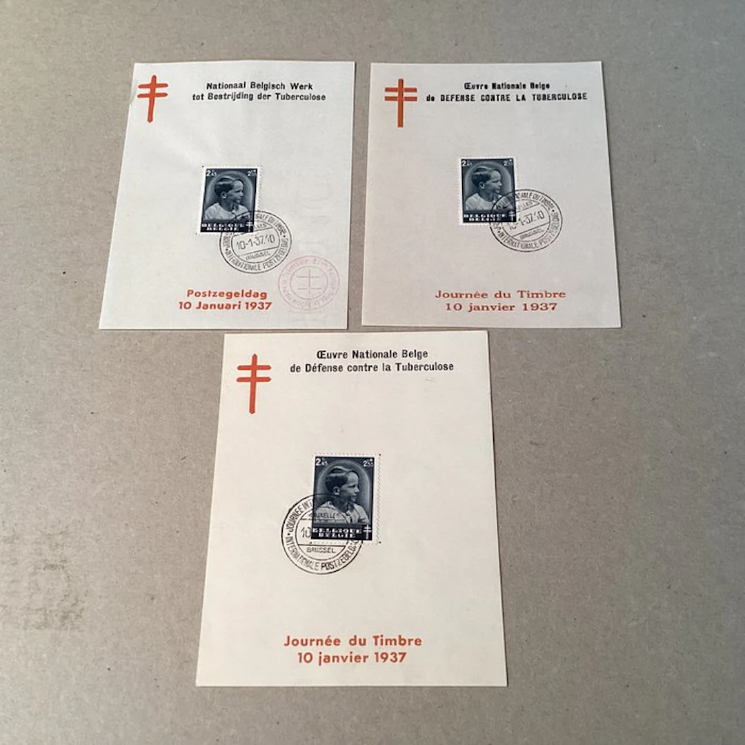 Belgium 1937 - 3× different: the special sheetlet issued for Stamp Day 1937