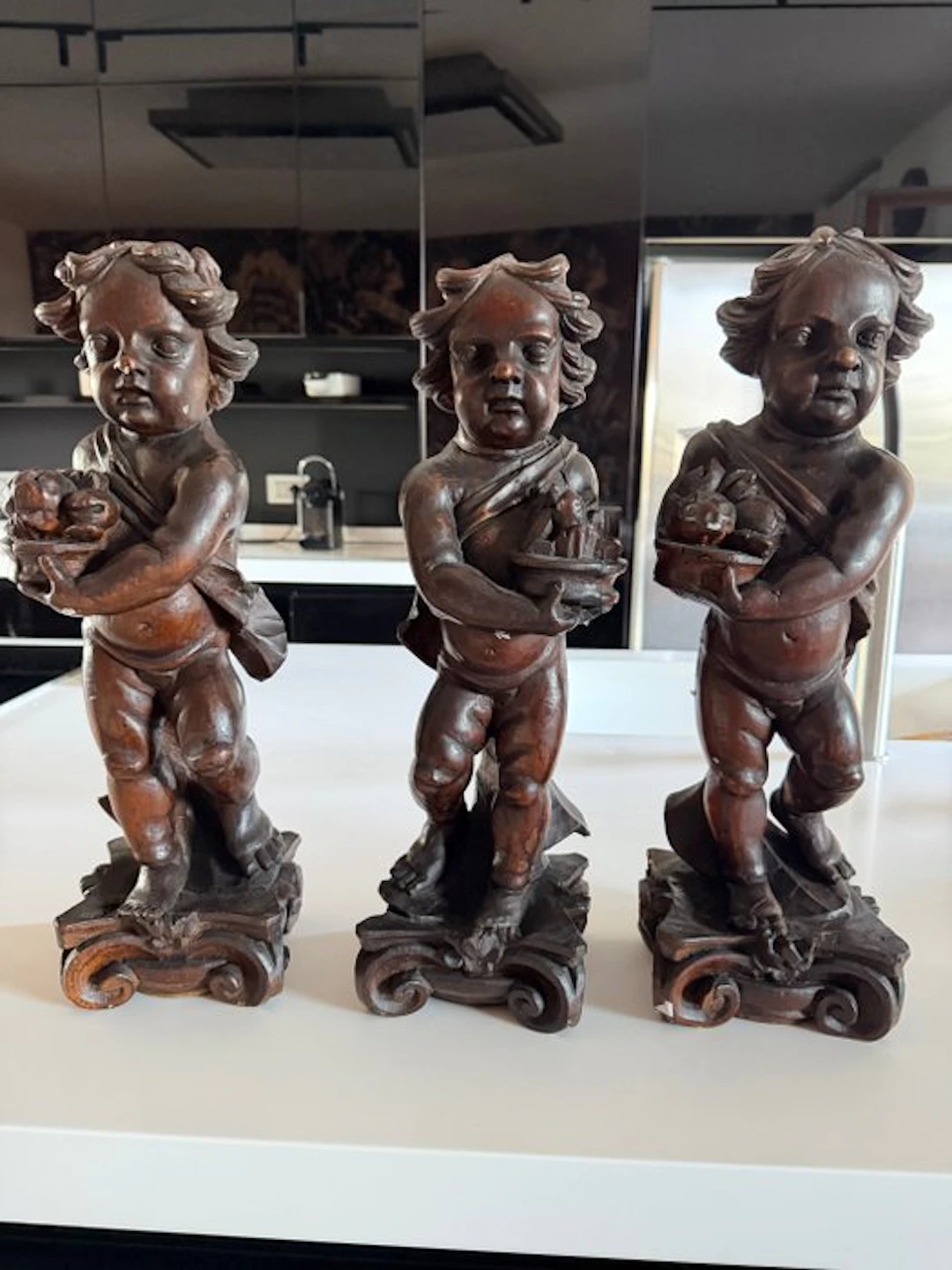 Sculpture, 3 putti - 47 cm - Wood