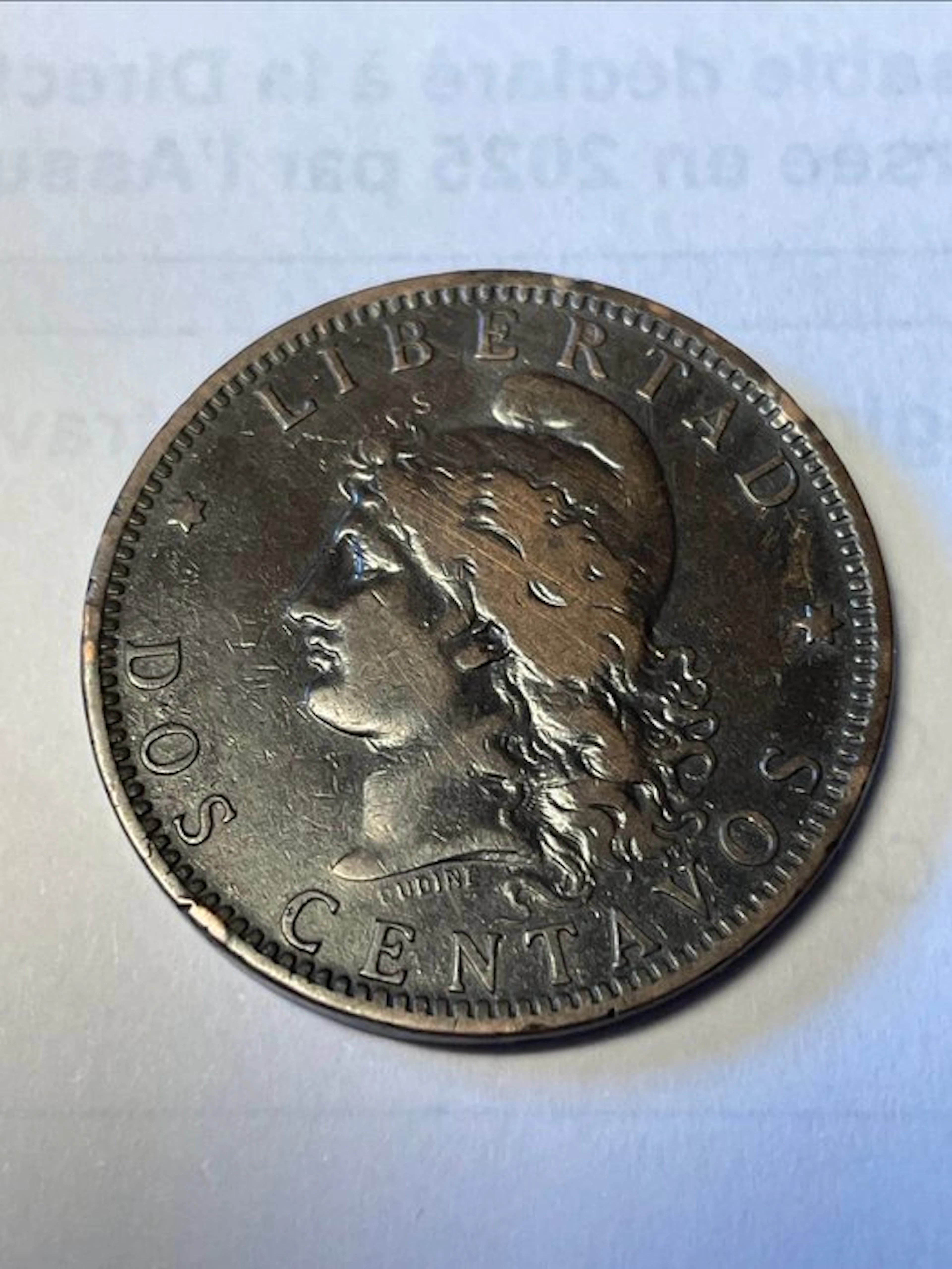 Argentina. 2 Centavos 1887 "Libertad" (No reserve price)