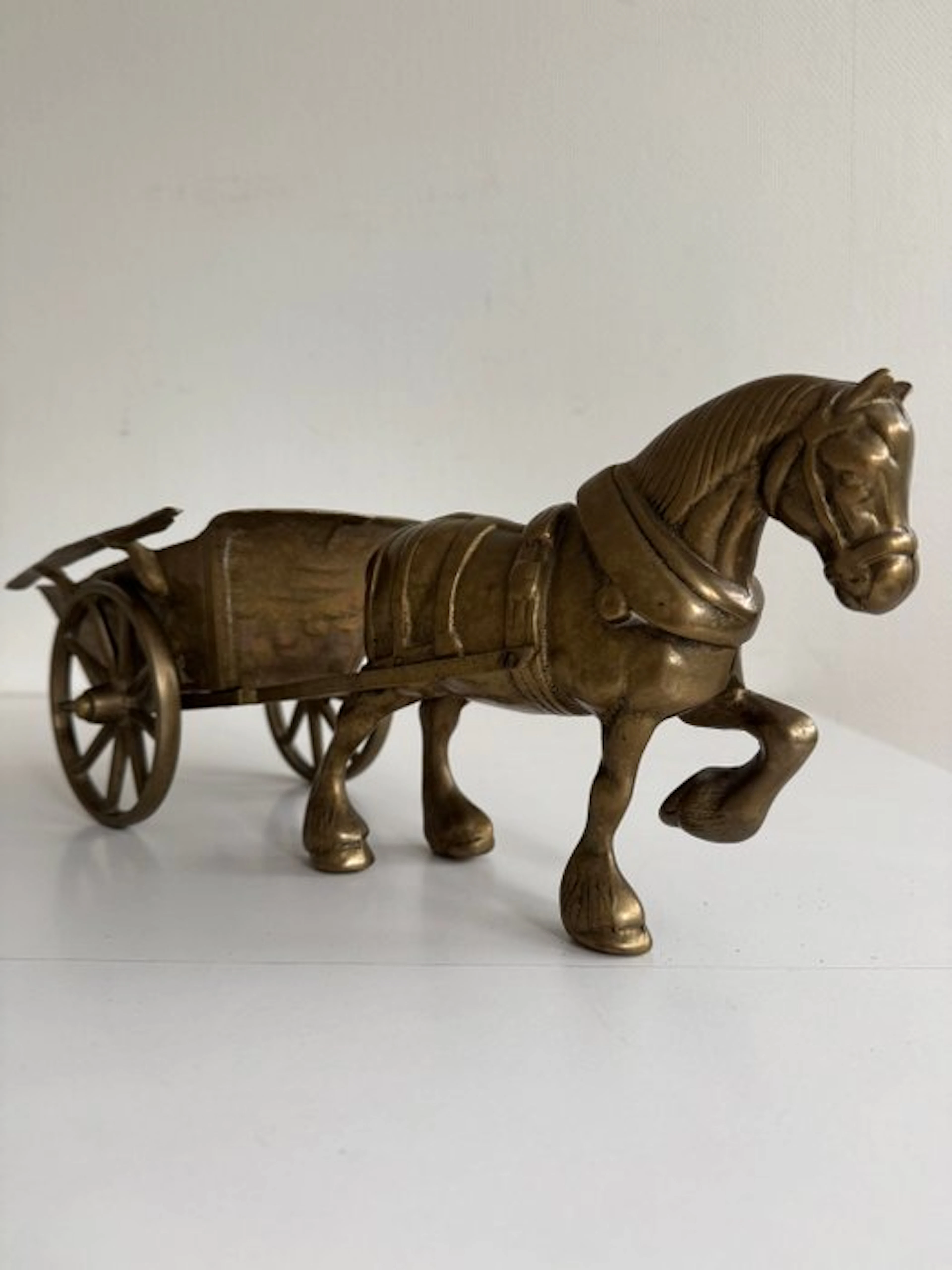 Sculpture, Paard en wagen - 13 cm - Brass