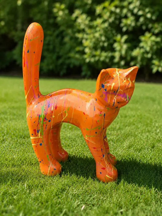 Statue, garden statue cat color yellow with paint color - 31 cm - polyresin