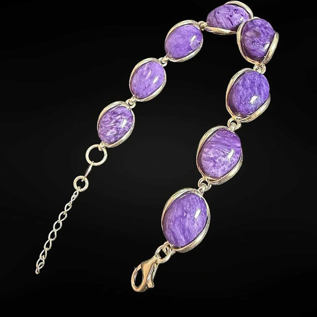 Rare natural charoite bracelet of the highest quality - 925 silver