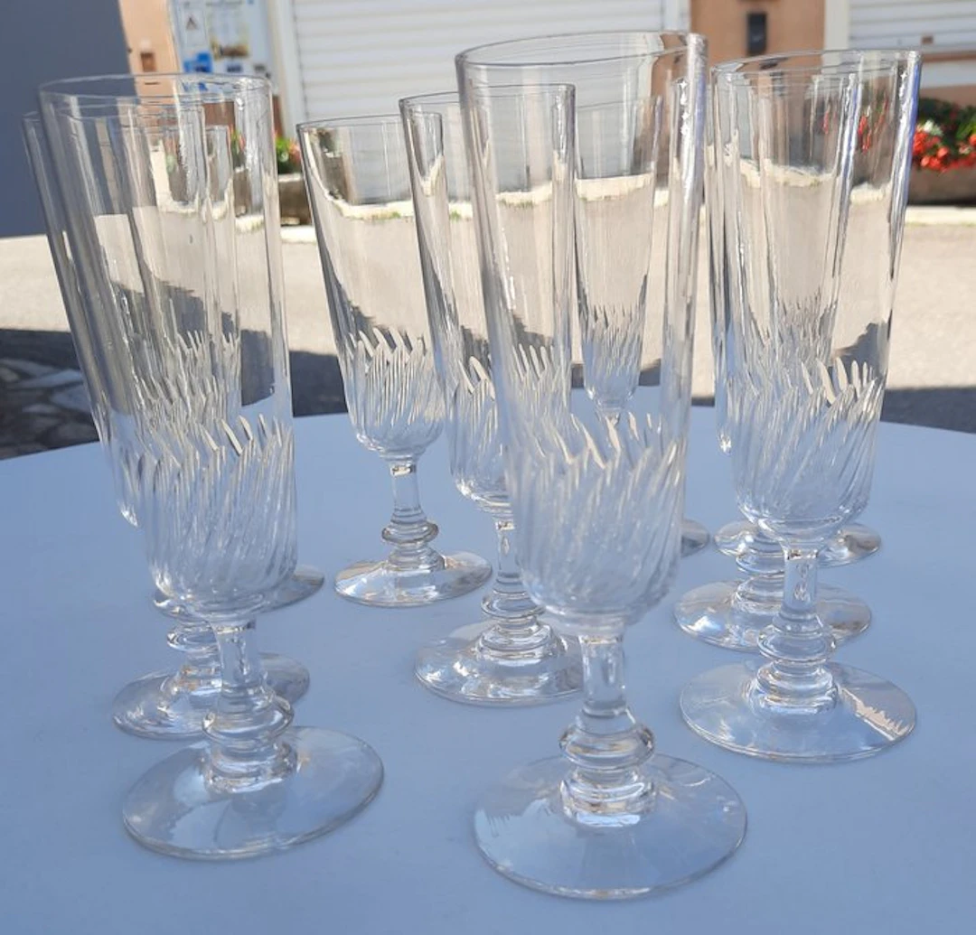 Cristal - Drinking set (10) - Crystal - Champagne glasses 1890