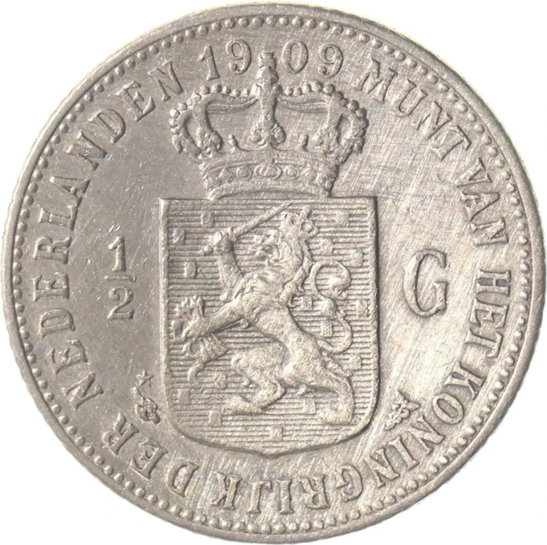 Netherlands. Wilhelmina. 1/2 Gulden 1909 (No reserve price)