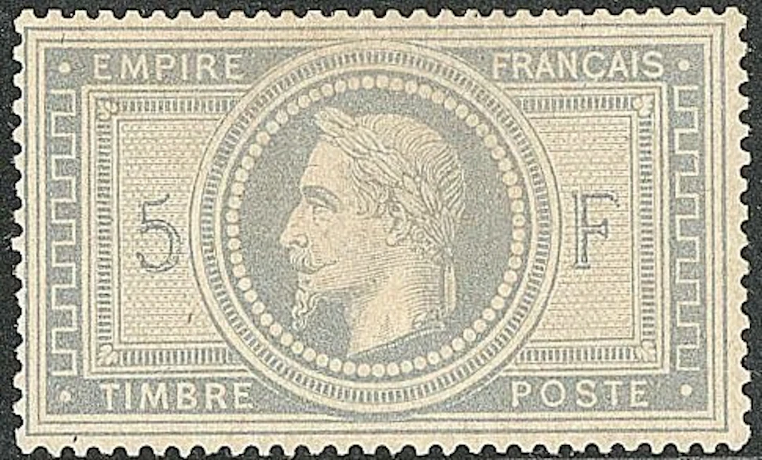 France 1869 - Napoléon III Laureate, 5 fr. violet-gray, signed Brun - Yvert 33