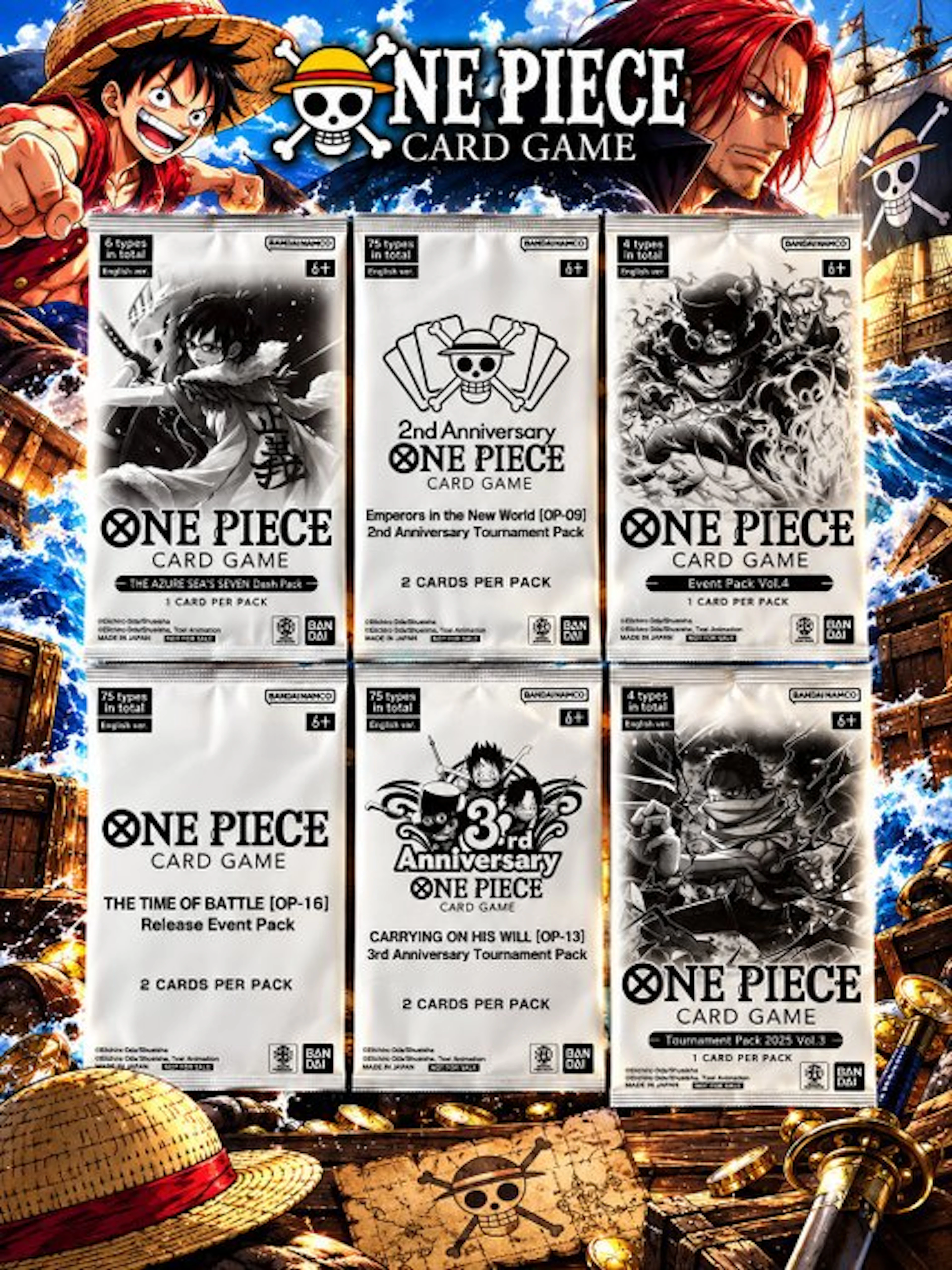 Bandai - 6 Booster pack - One Piece - One Piece Card Game...