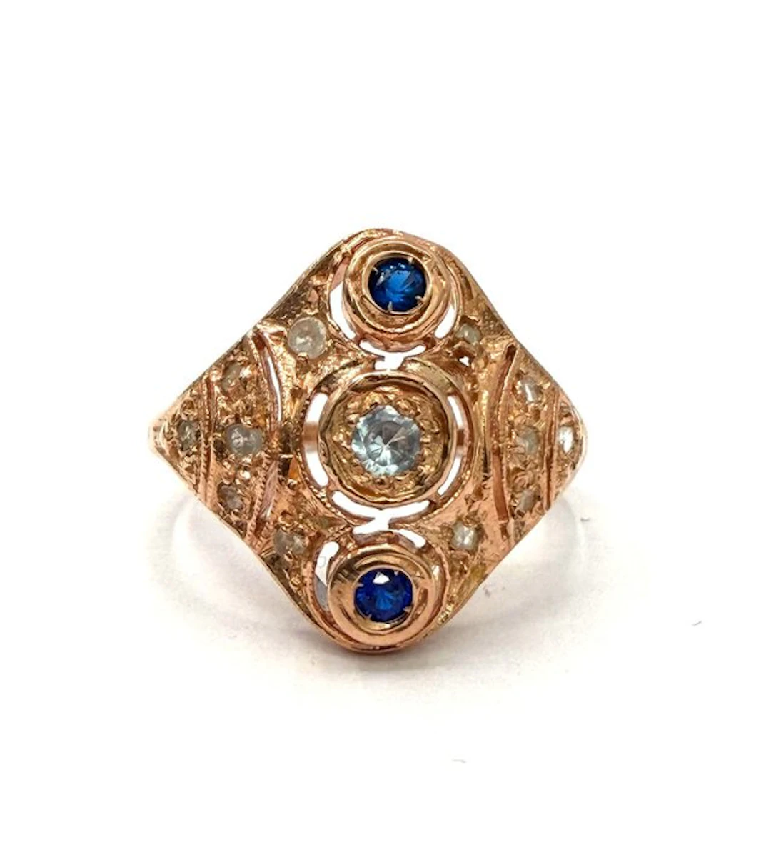 No reserve price - Ring - 9 kt. Rose gold, Silver Spinel - Diamond