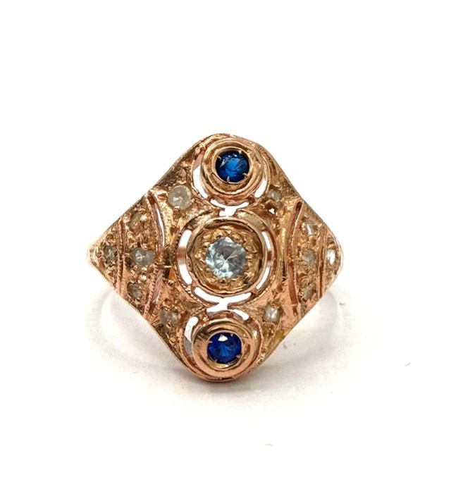 No reserve price - Ring - 9 kt. Rose gold, Silver Spinel - Diamond