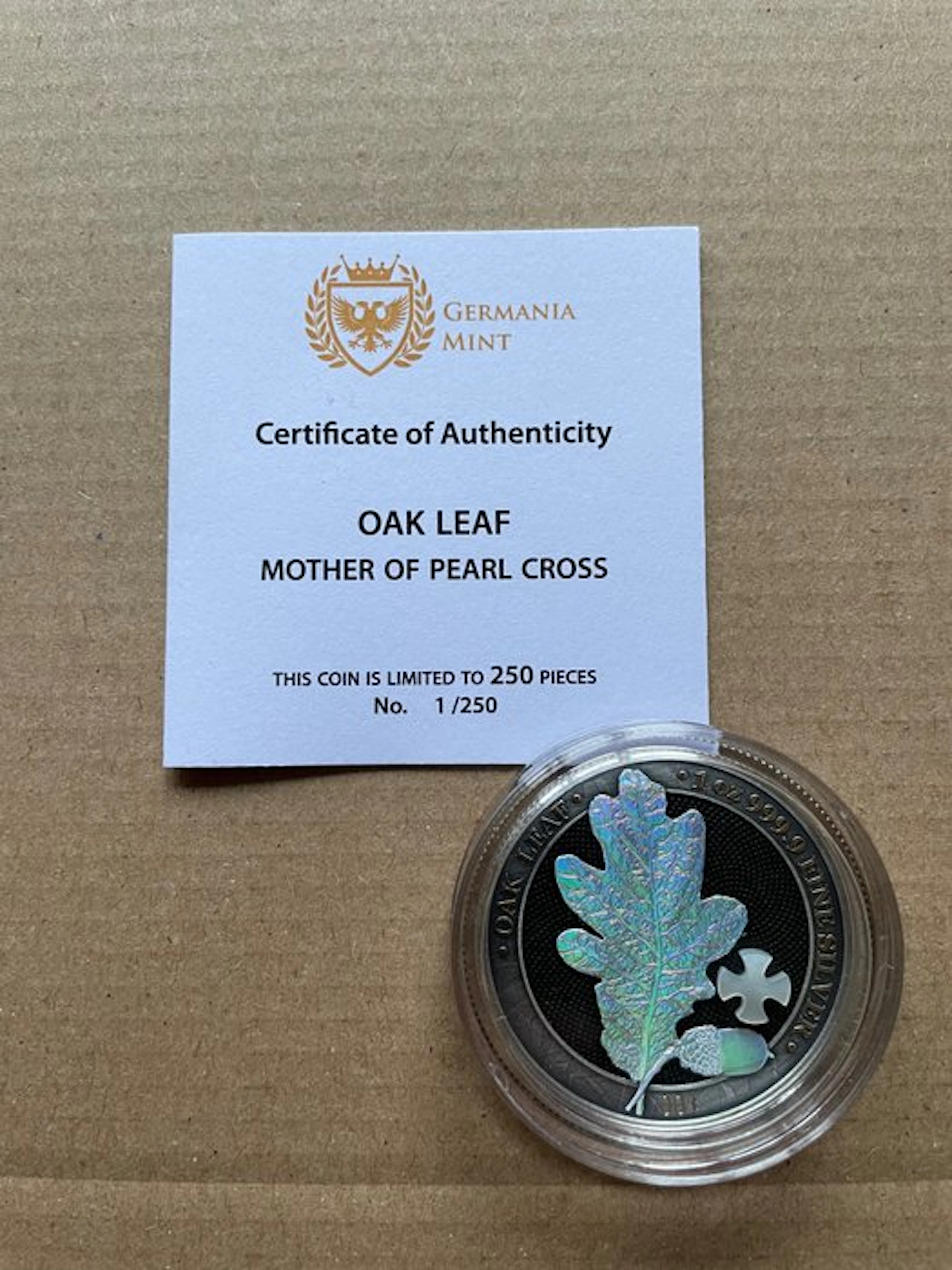 Germany. 5 Mark 2019 "Oak Leaf Pearl Cross" - Number:001 - 1 Oz, (999)