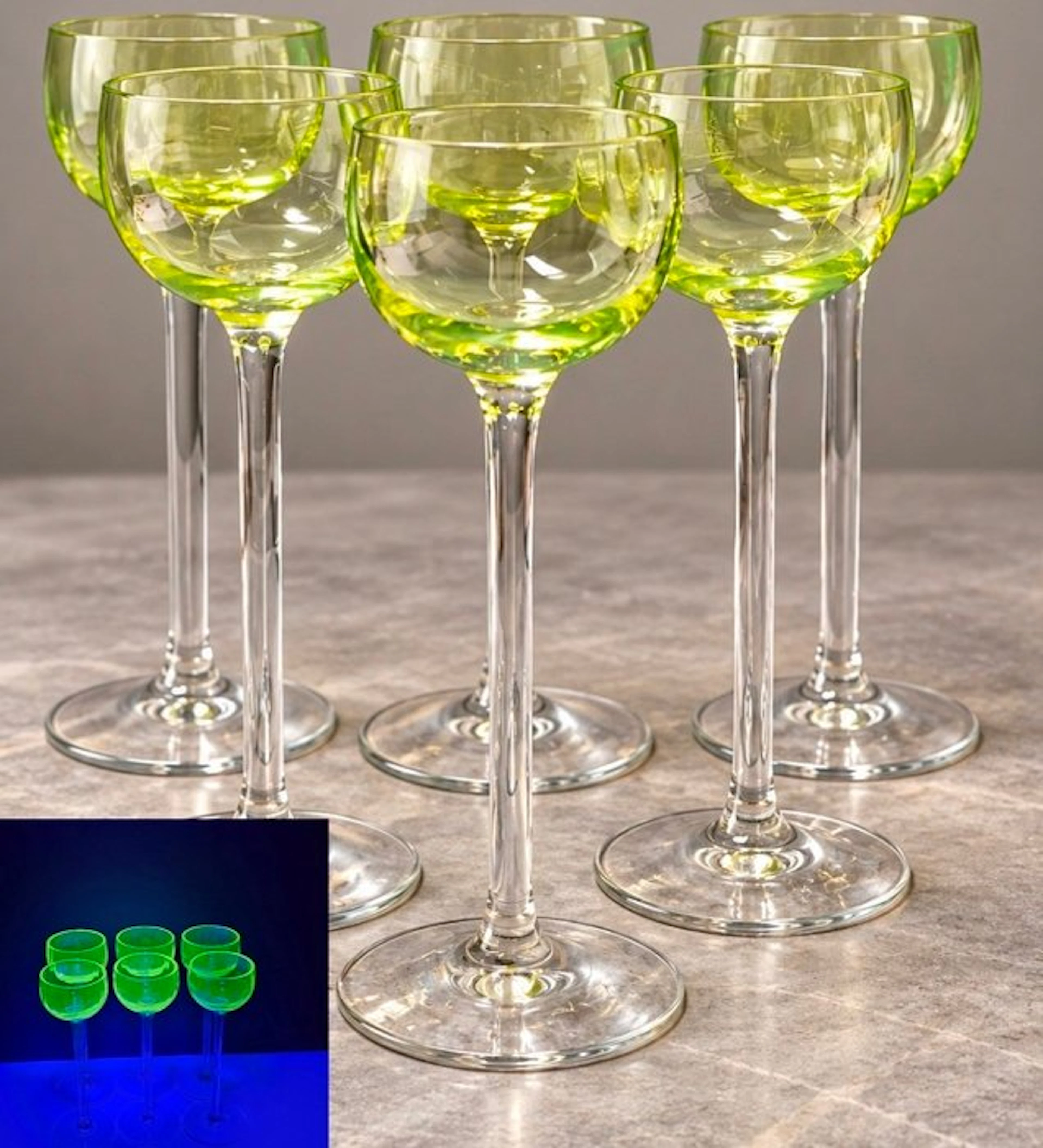verres à pied uranium - Drinking service (6) - uraniferous glass -