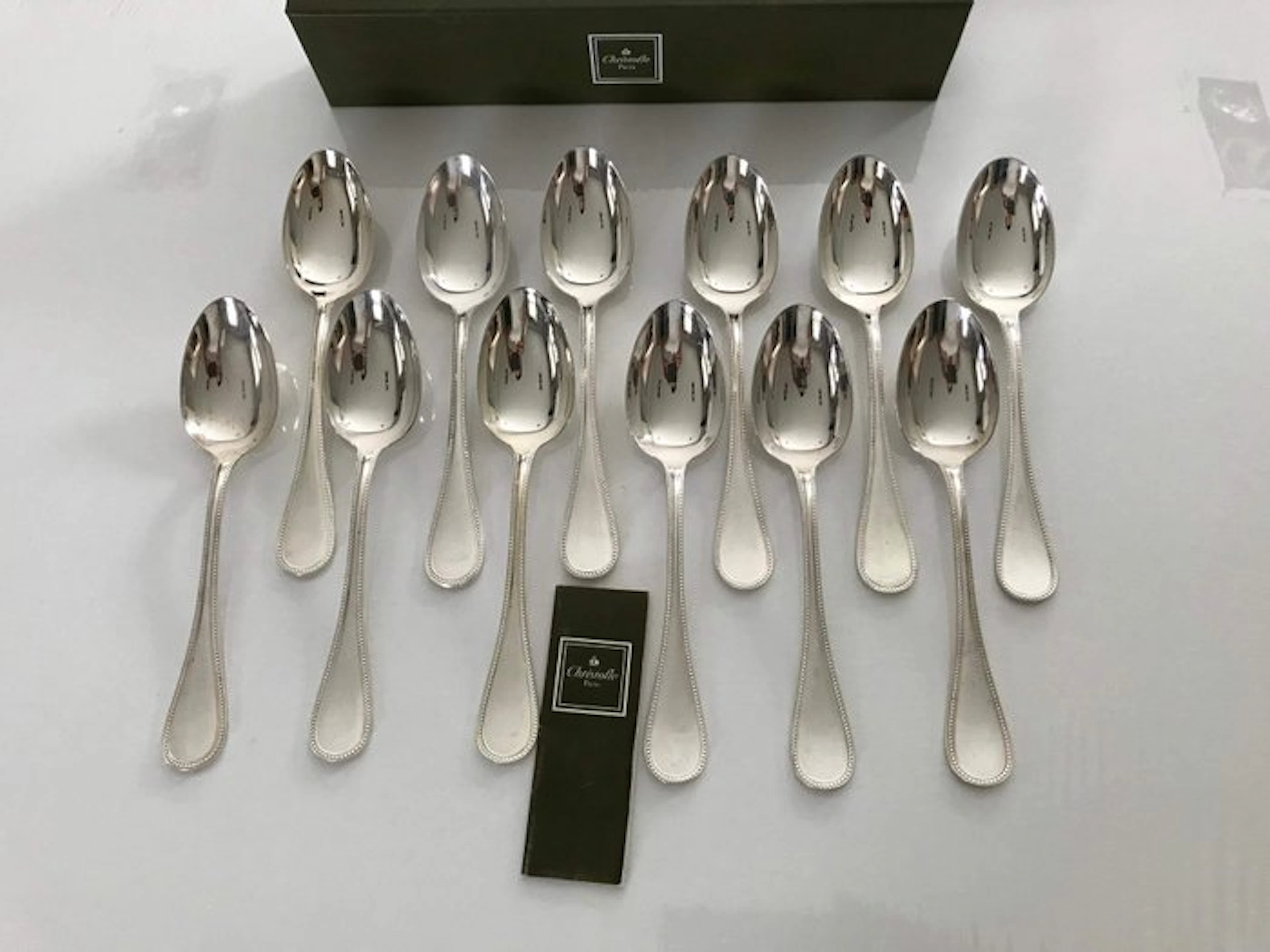 Christofle - Spoon - Set of 12 tablespoons, Perles model - silvered metal