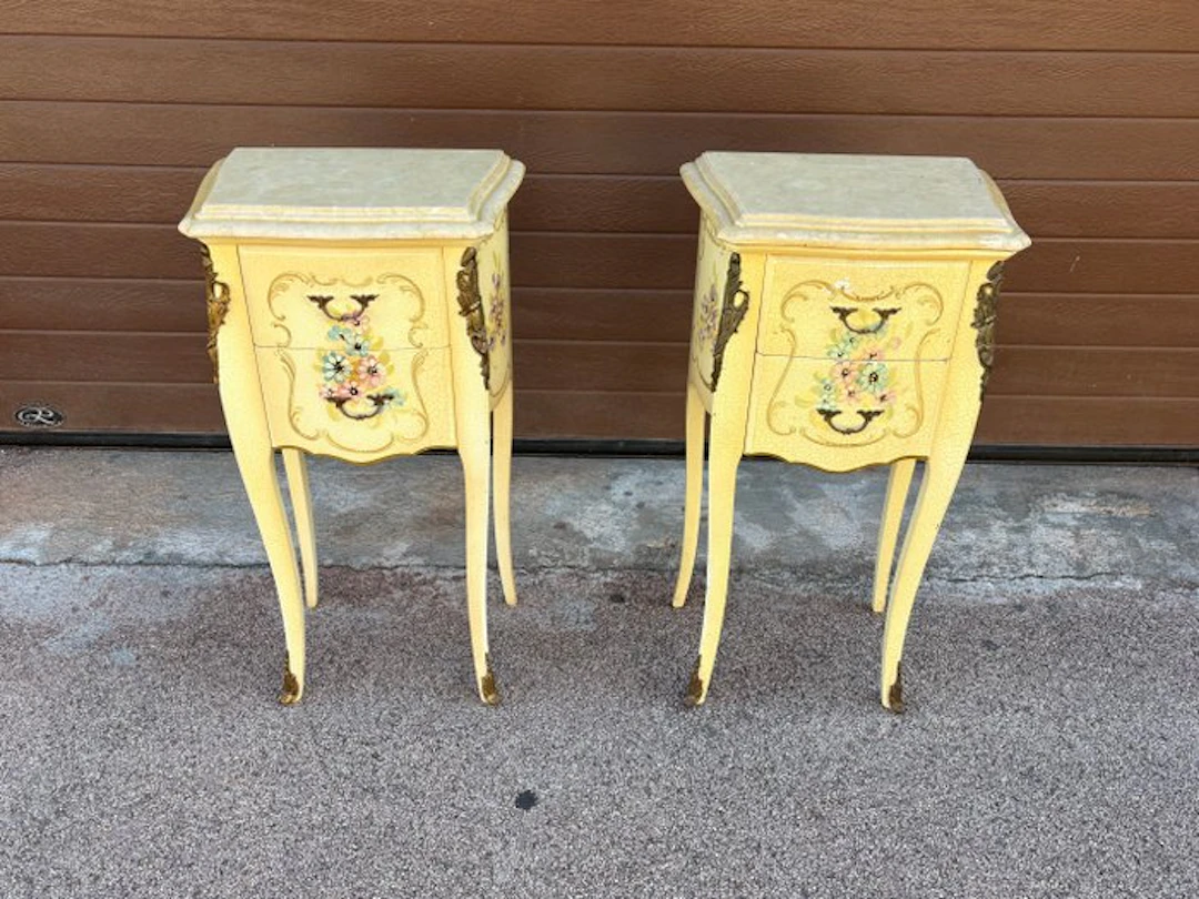 SAIM - Nightstand - Gilt brass - Louis XV hand-painted - Two bedside tables
