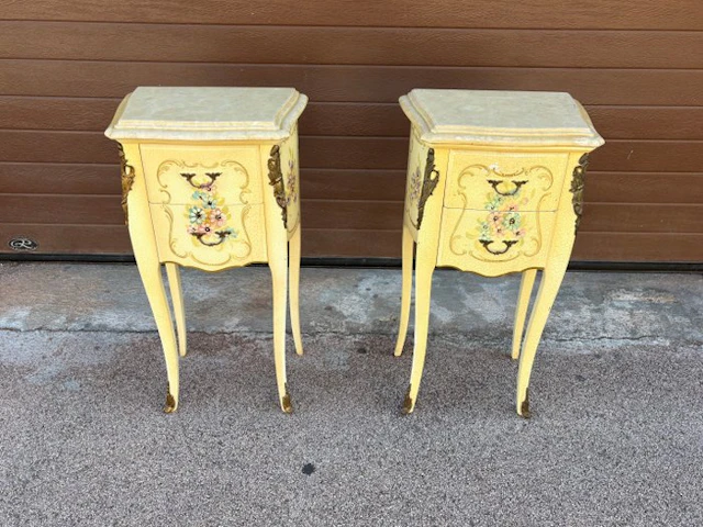 SAIM - Nightstand - Gilt brass - Louis XV hand-painted - Two bedside tables