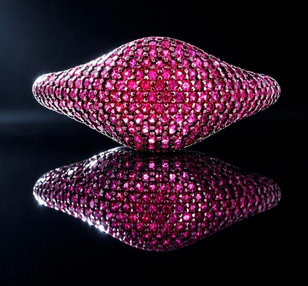 No reserve price - Ring 925 silver white-gold plated - ruby - pavé