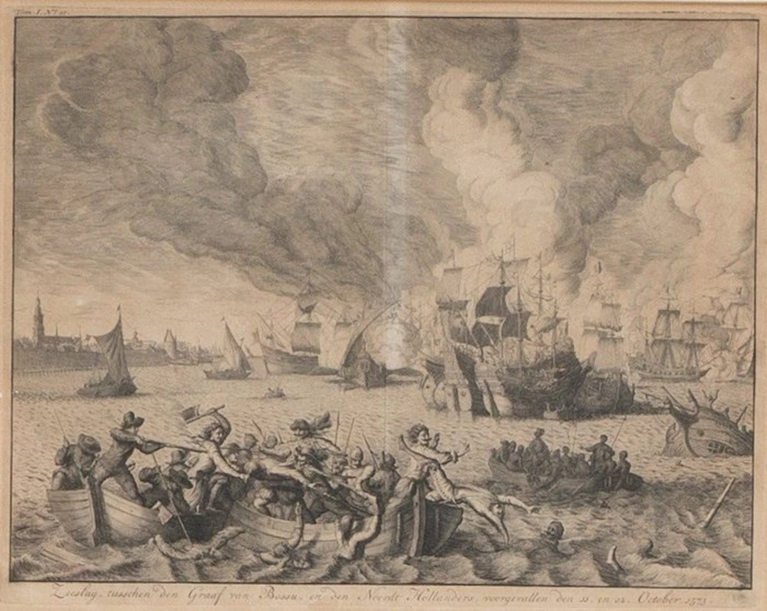 Jan Luyken (1649-1712) - Slag op de Zuiderzee, 1573