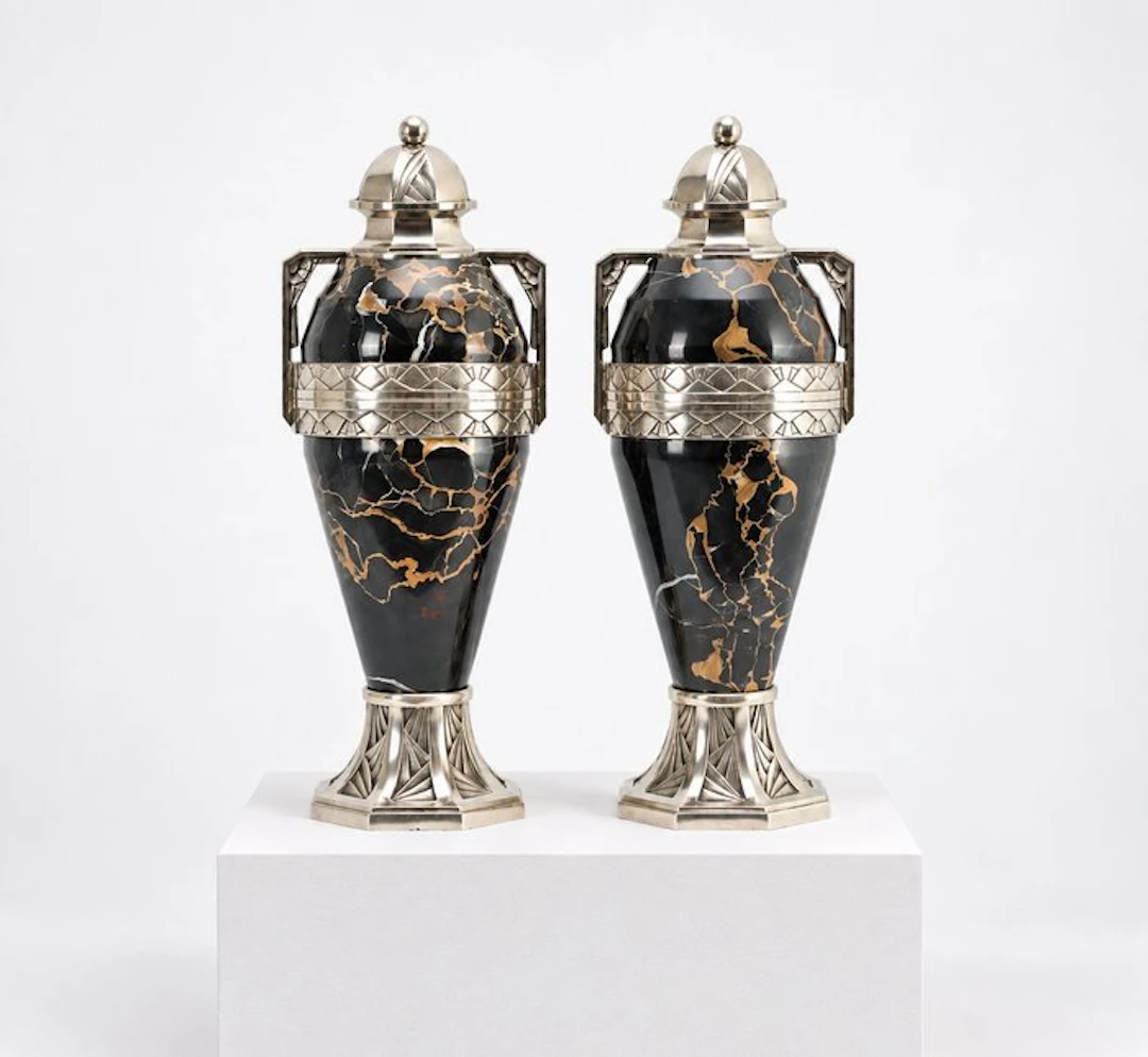 Cassolette (2) - Rare nickel-plated bronze & Porto Gold...