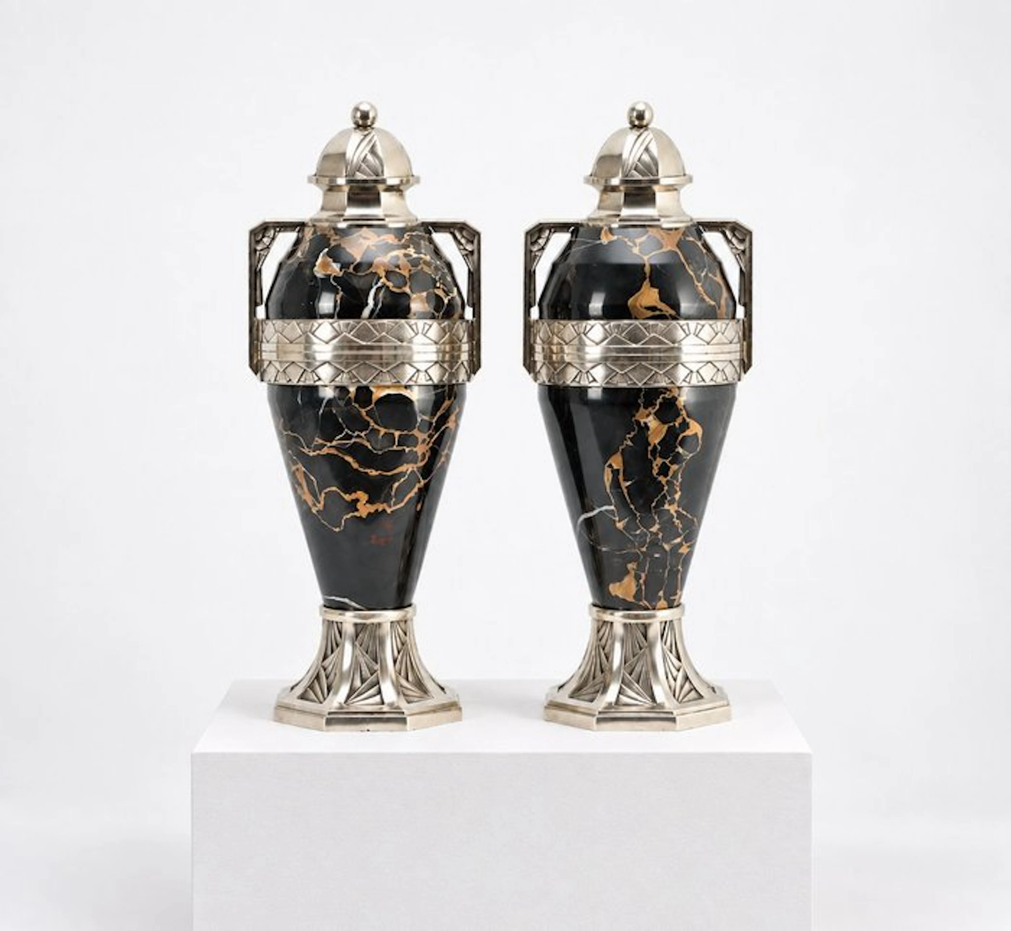 Cassolette (2) - Rare nickel-plated bronze & Porto Gold...