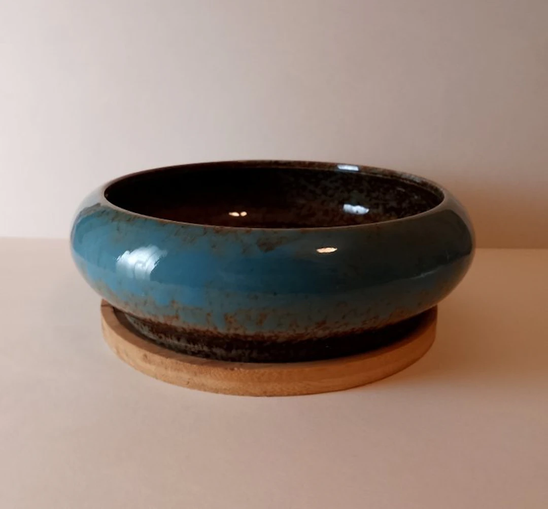 unbekant - Pot - Creamware - Bonsai pot with saucer