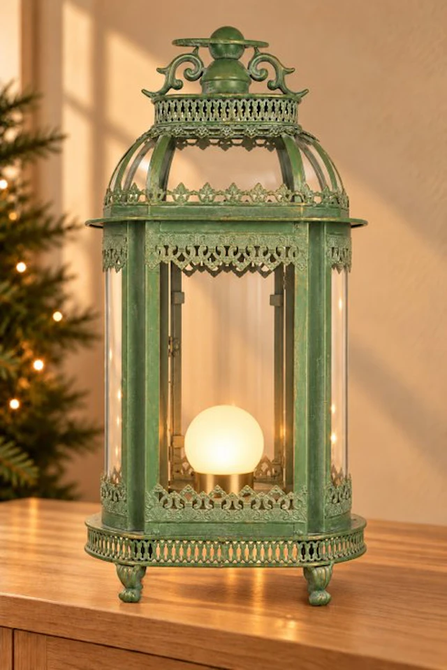 Lantern - Glass, Metal - Small green lantern.