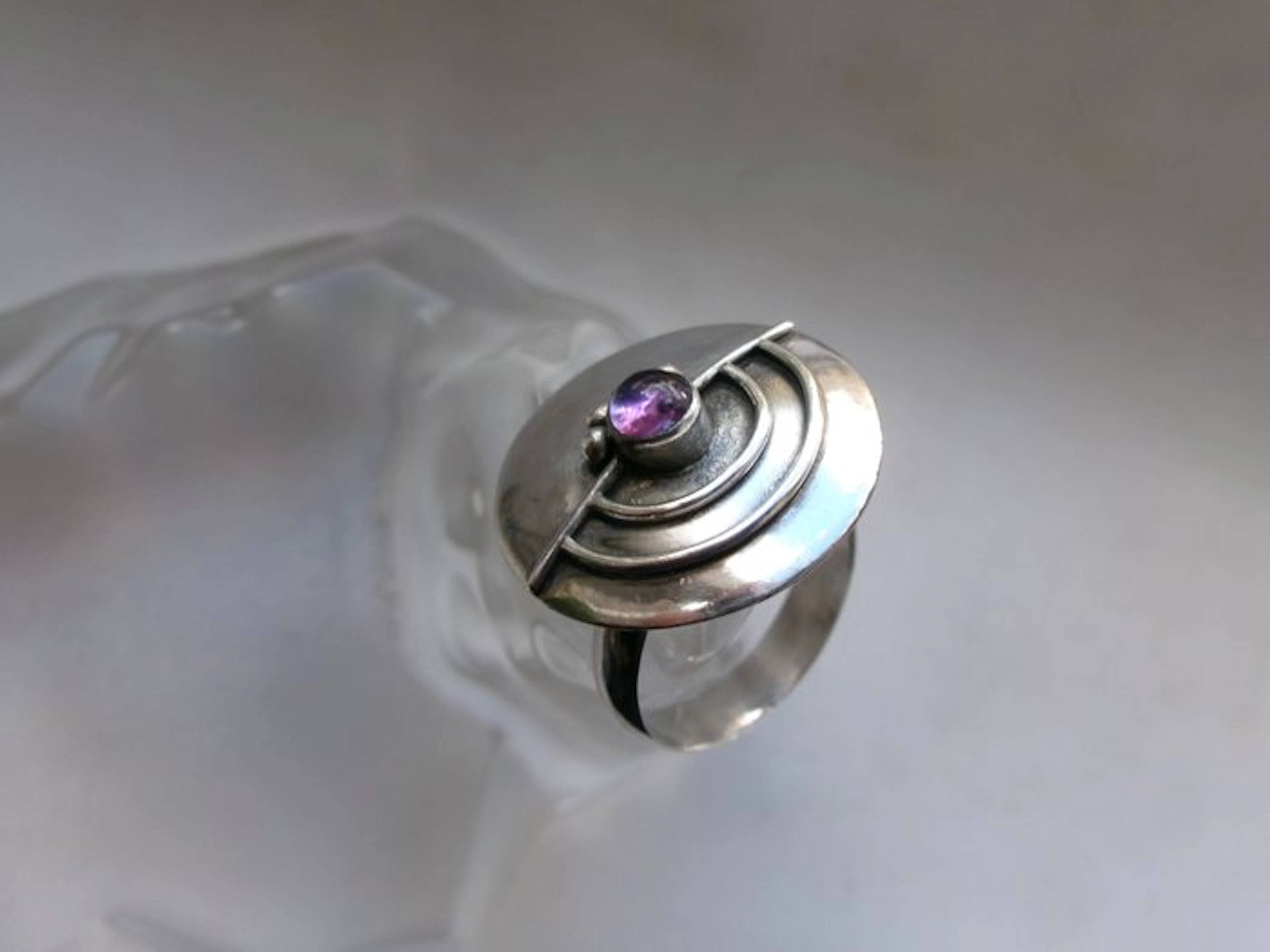 Silver, Amethyst - Ring - Art Deco/Bauhaus Style