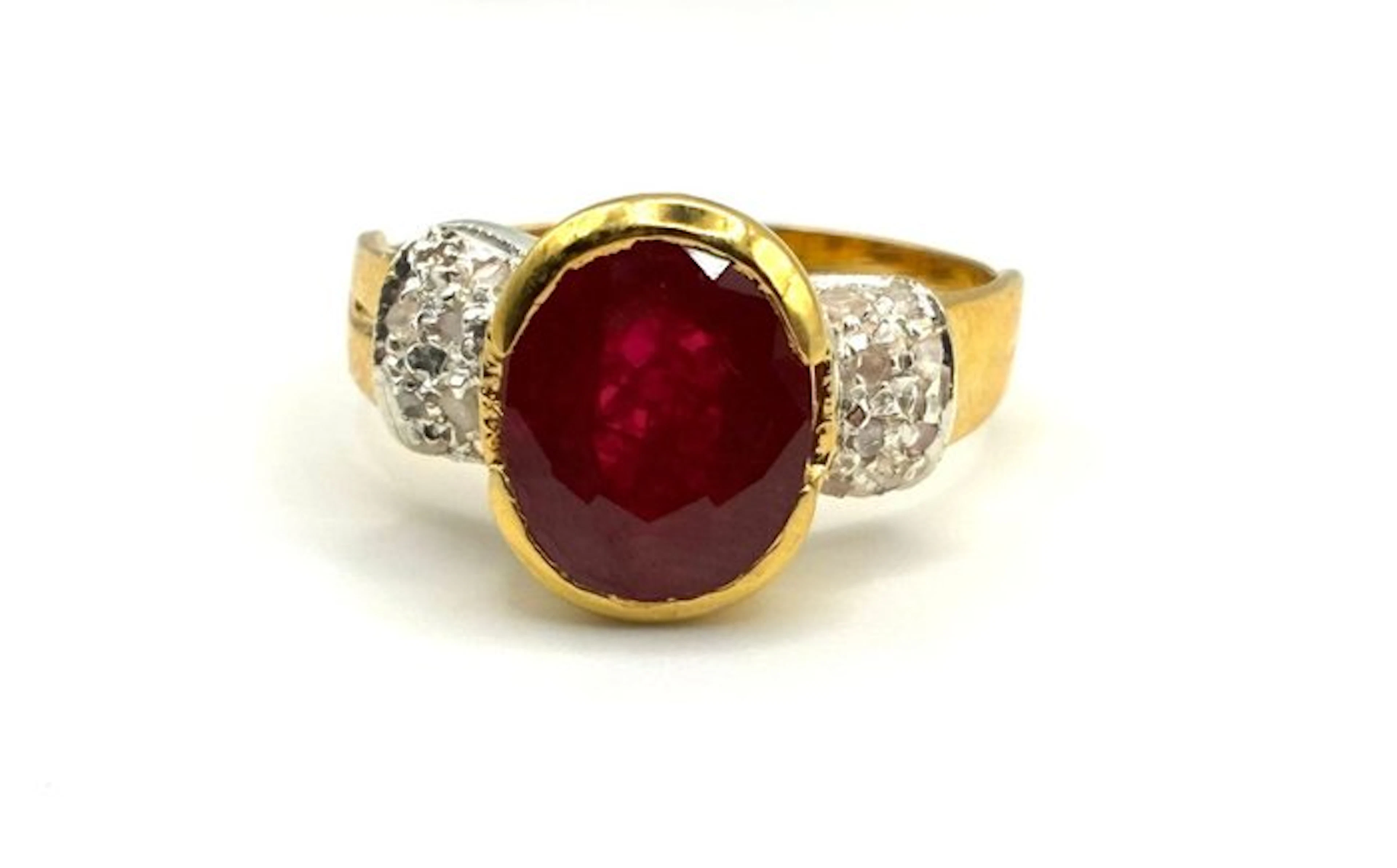 No reserve price - Ring - 9 kt. Yellow gold, Silver Ruby - Diamond