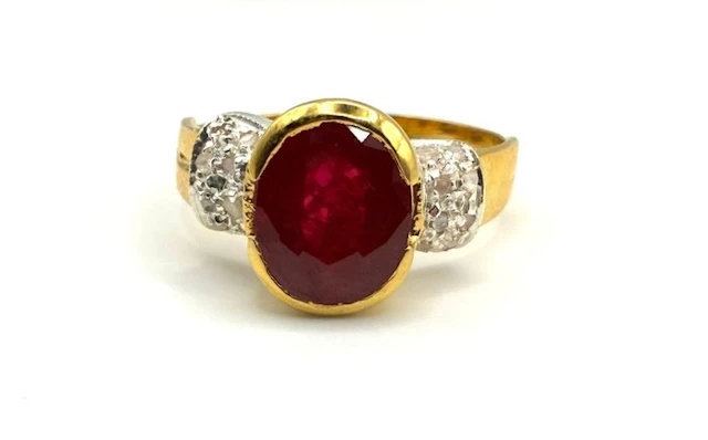 No reserve price - Ring - 9 kt. Yellow gold, Silver Ruby - Diamond