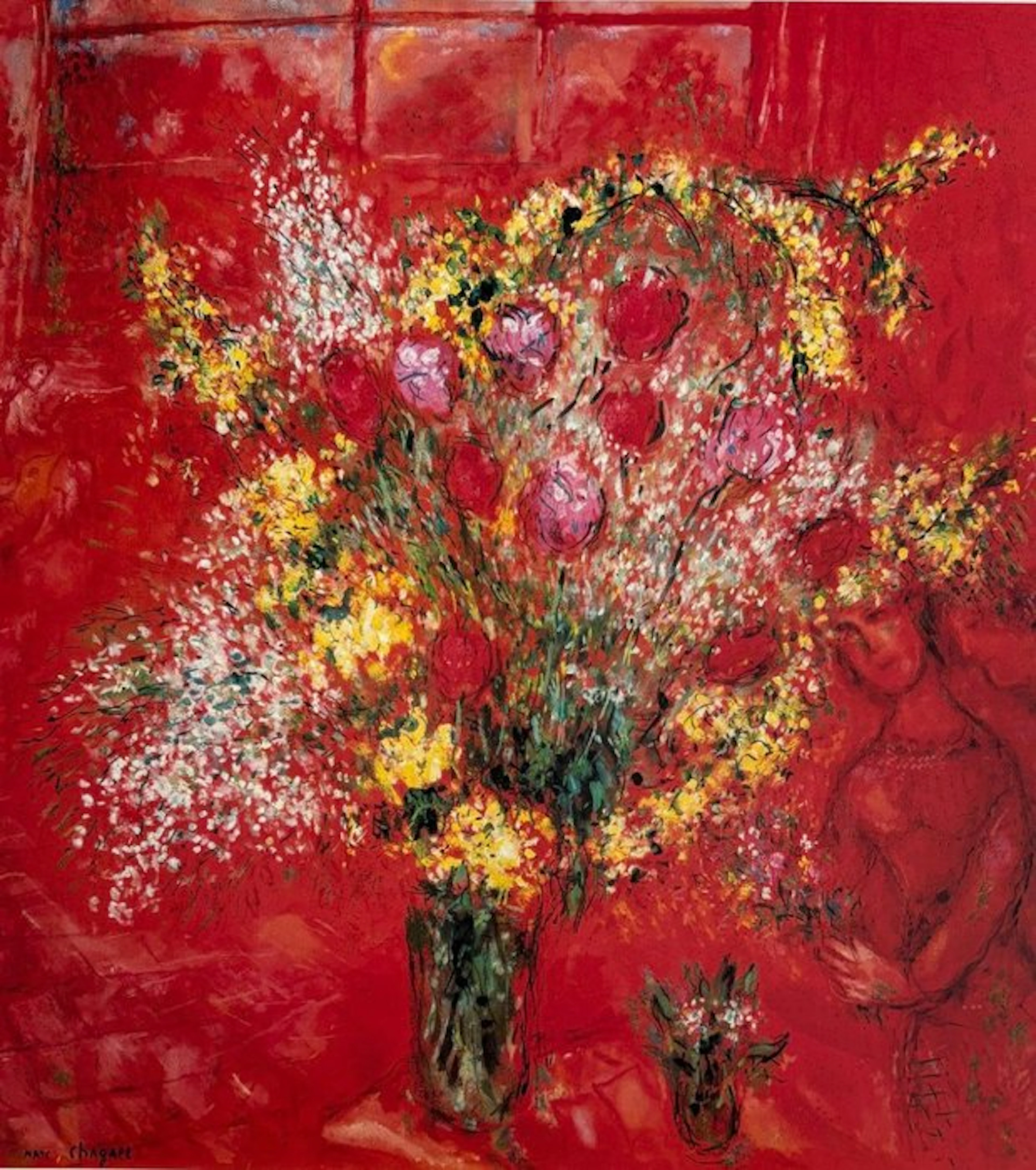 Marc Chagall (1887-1985) - Fleurs sur fond rouge