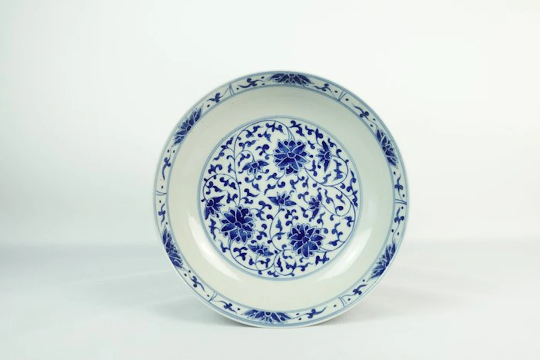 Blue-and-White Scrolling Lotus Dish - Porcelain - China - 20th century