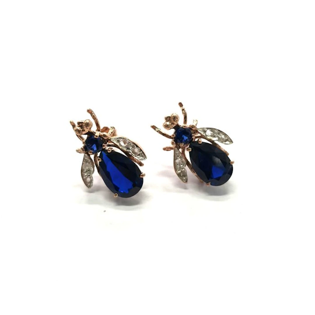 No reserve price - Earrings - 9 kt. Silver, Rose gold Spinel - Diamond