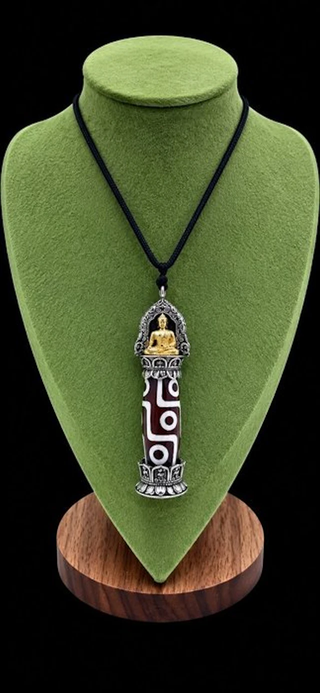 9-Eye Dzi Bead Amulet Pendant - Wealth and Prosperity Amulet - Pendant