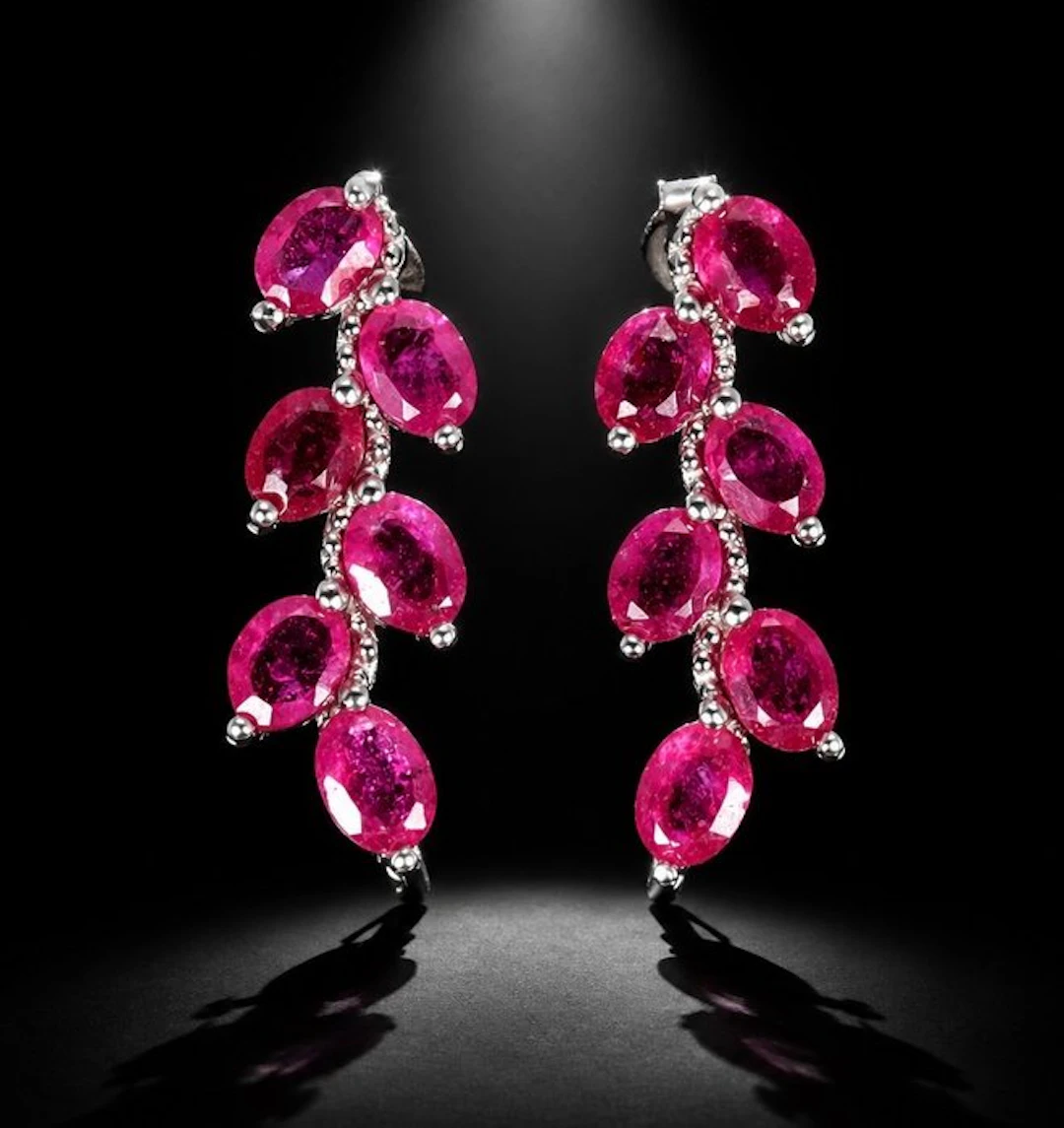 No reserve price - Earrings 925 silver, ruby
