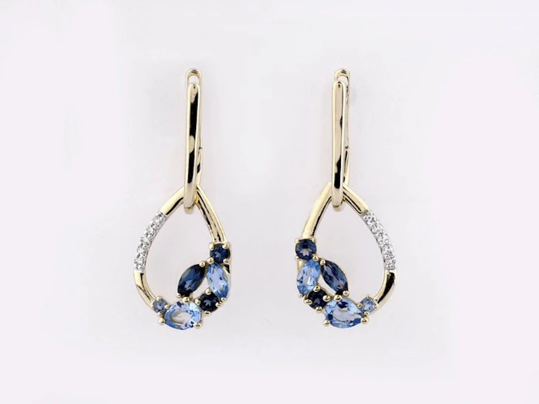 Earrings - 14 kt. Yellow gold - 0.99ct. tw. Topaz - Diamond