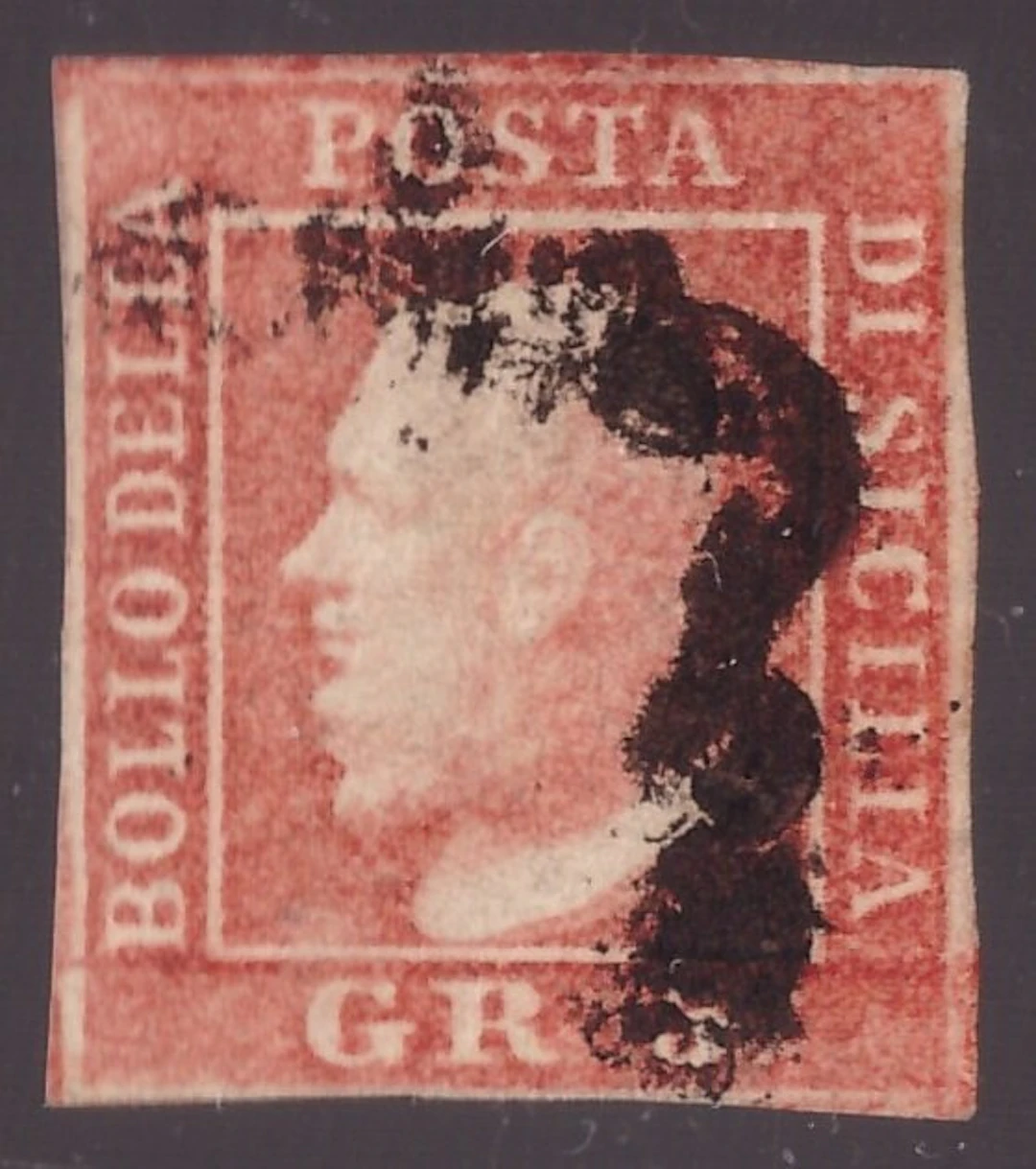 Italian Ancient States - Sicily 1859 - 5 vermilion grains