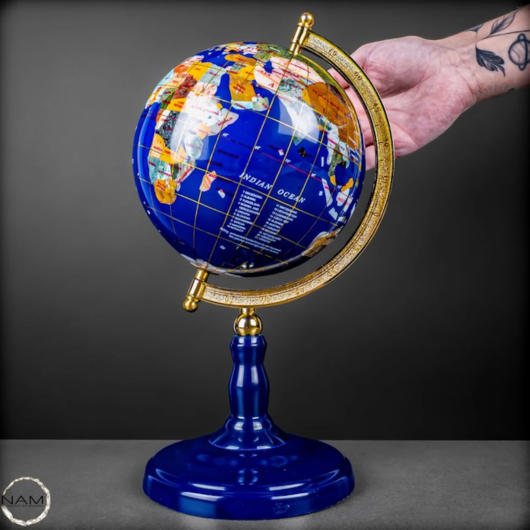 Globus aus Natürlichem Lapis Lazuli – Welt in edler...