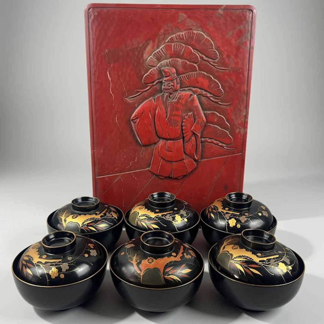 Imperial Presentation Carved Lacquer Box by Toyoyama & 6...