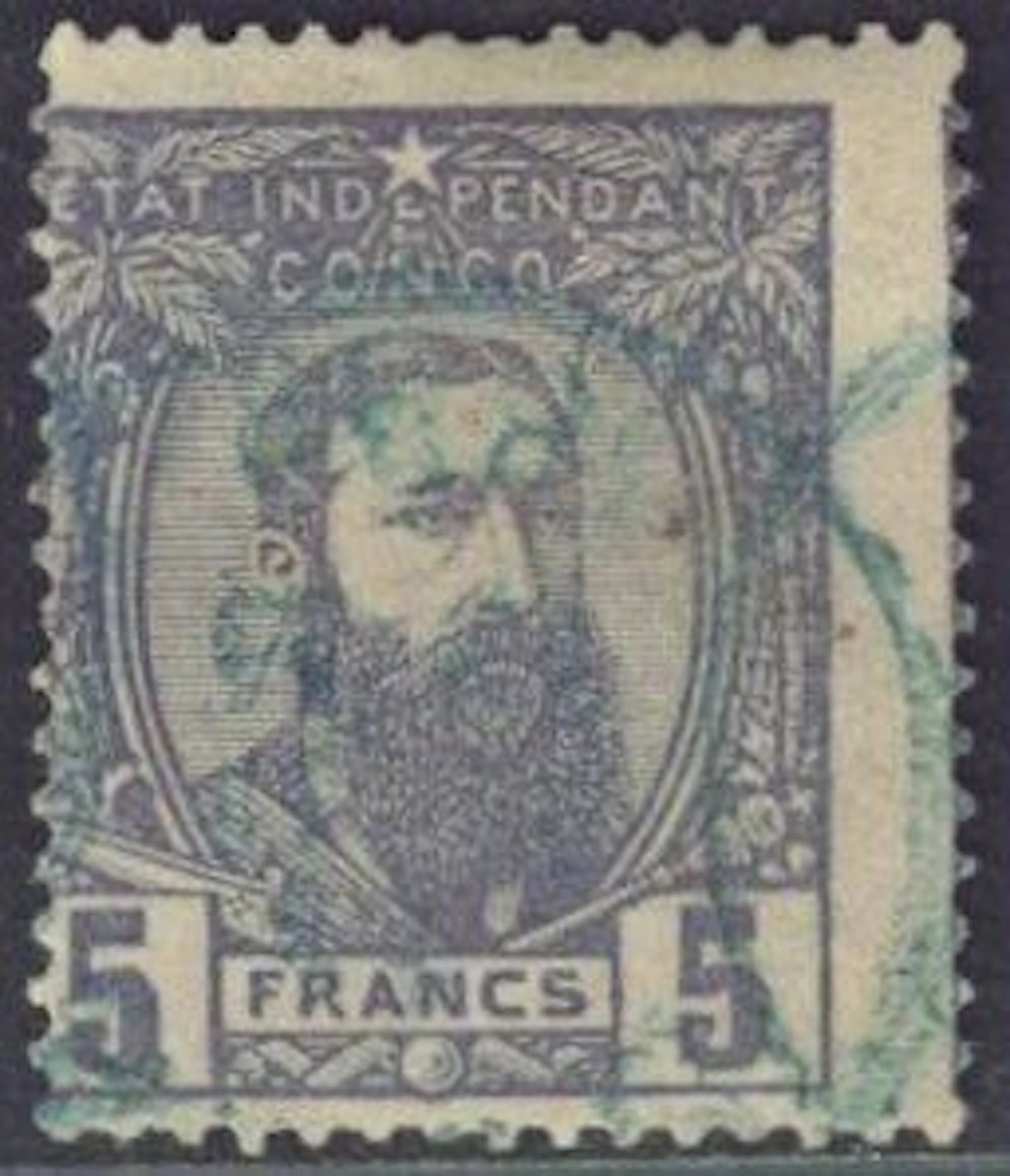 Belgian Congo 1887 - Nice postmarked 5Fr value, certified. - OBP 11