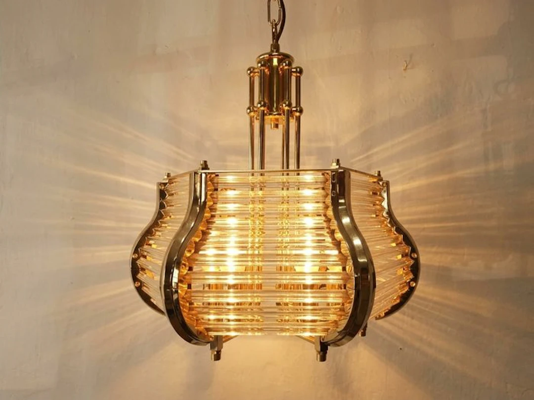 Hanging lamp - Gold ceiling lamp in Bakalowits &Söhne style - Metal