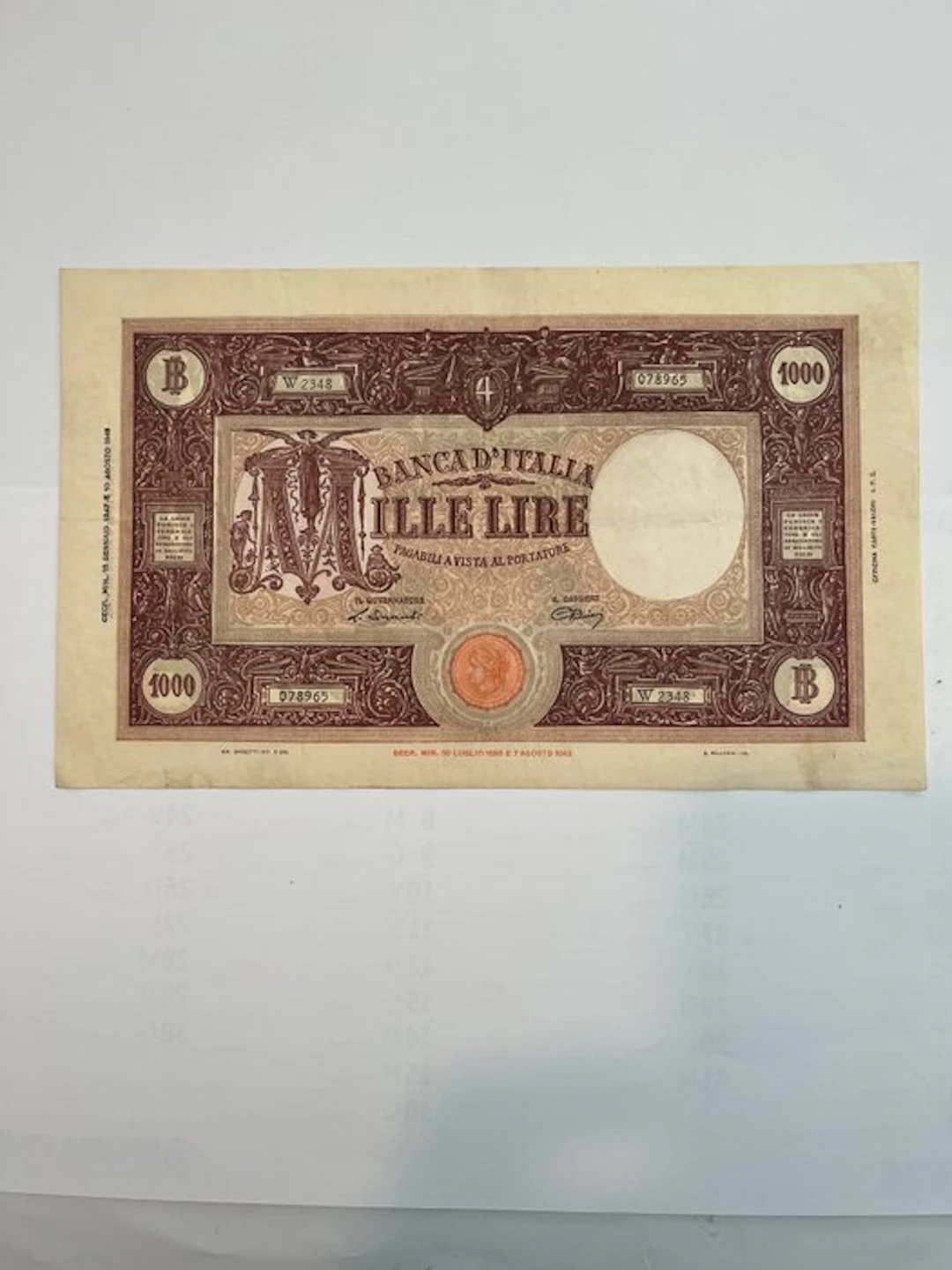 Italy. - 1.000 Lire 18/01/1947 Grande C (B.I.) - Gigante...