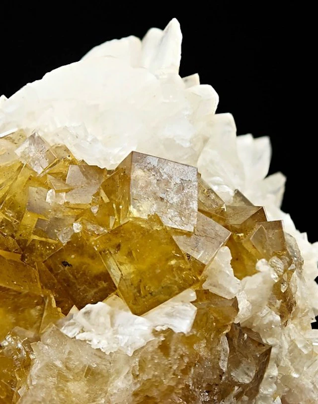 Splendid yellow fluorite with white barite