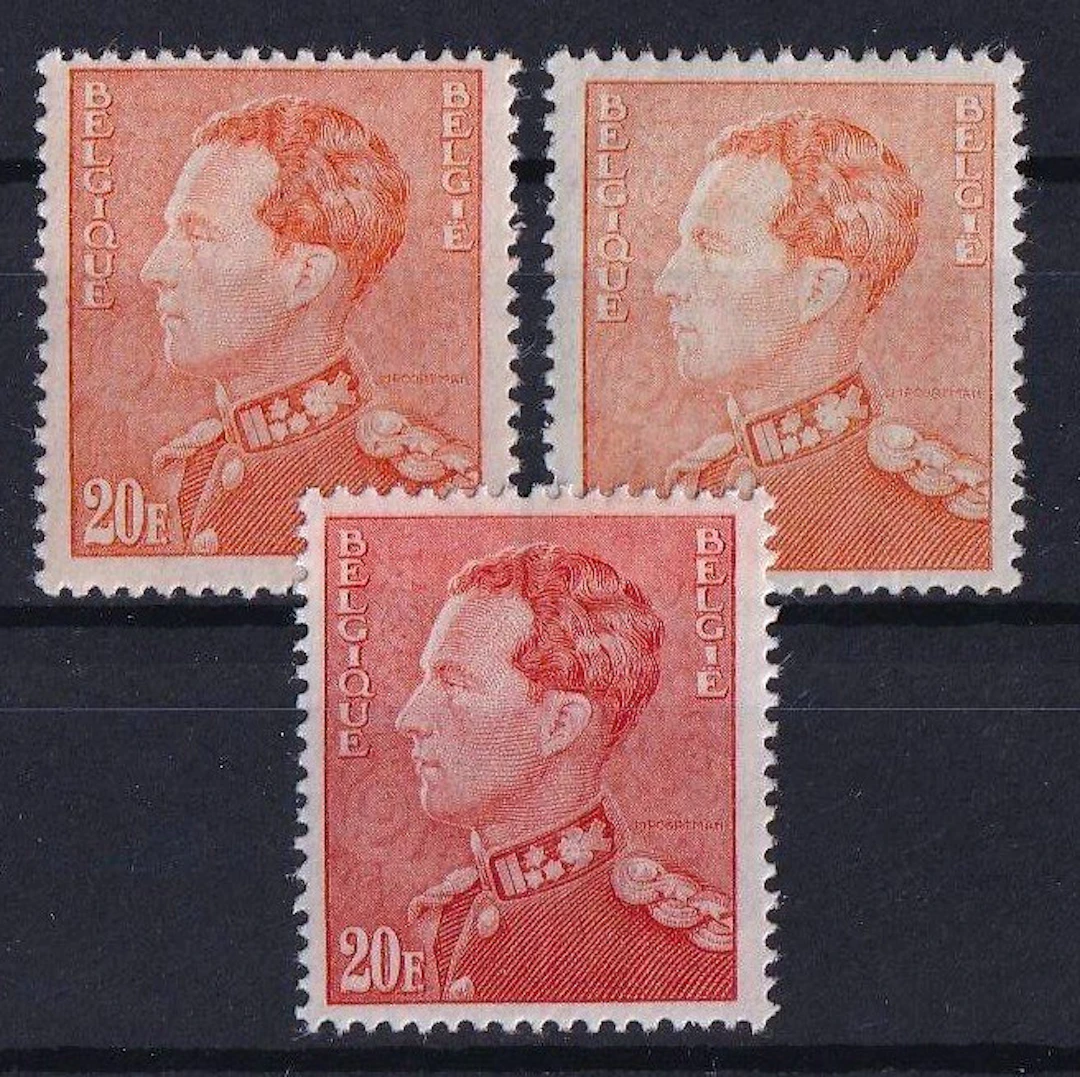 Belgium 1946/1953 - the three shades Poortman 20F: bright orange