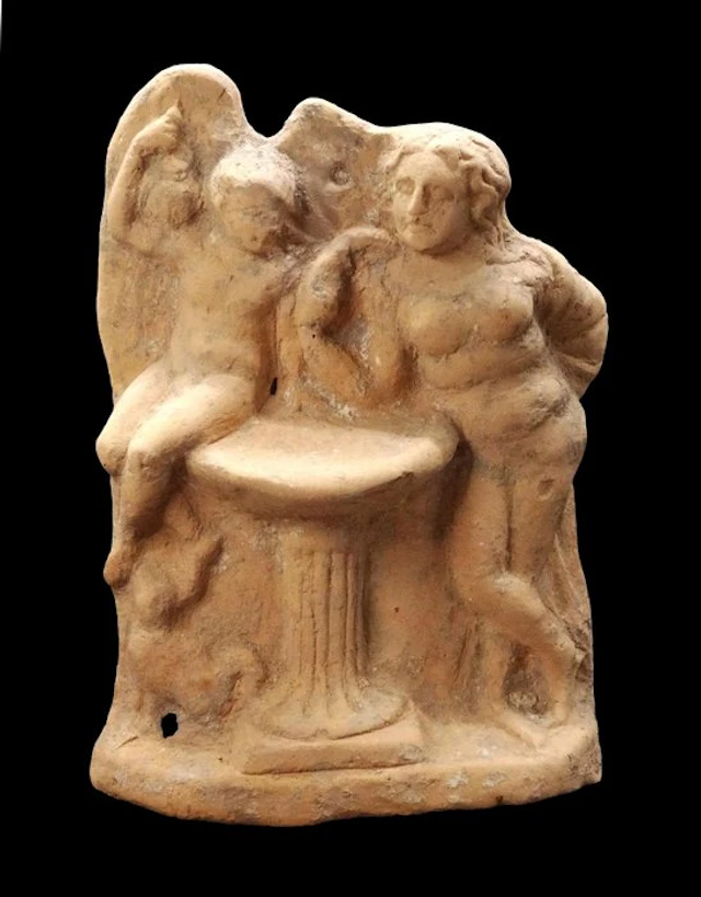 Ancient Greek Terracotta - Cupid and Psyche - 3rd / 1st century BCE.