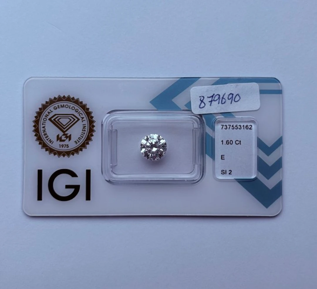 1 pcs Diamond (Natural) - 1.60 ct - Round - E - SI2...