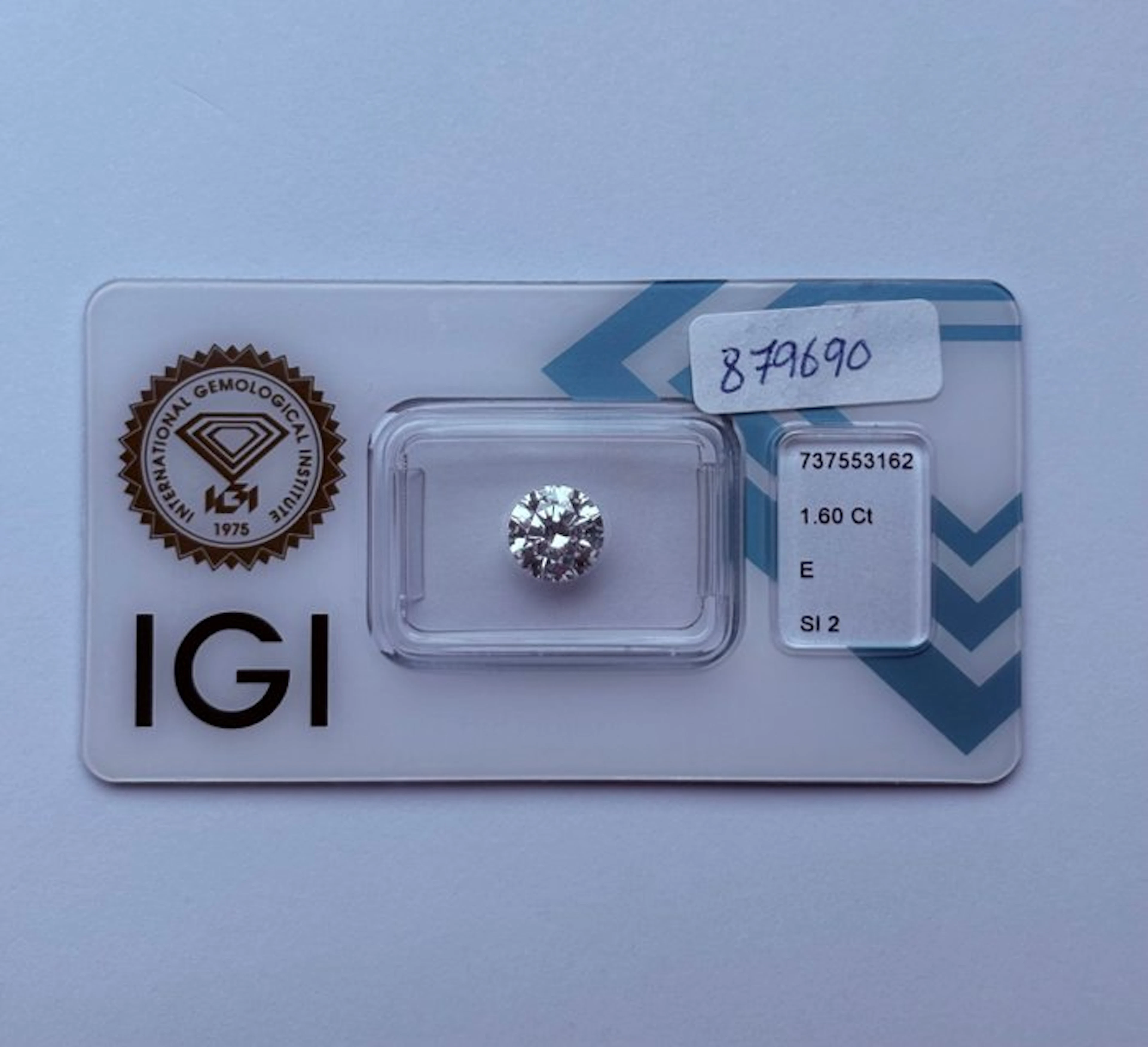 1 pcs Diamond (Natural) - 1.60 ct - Round - E - SI2...