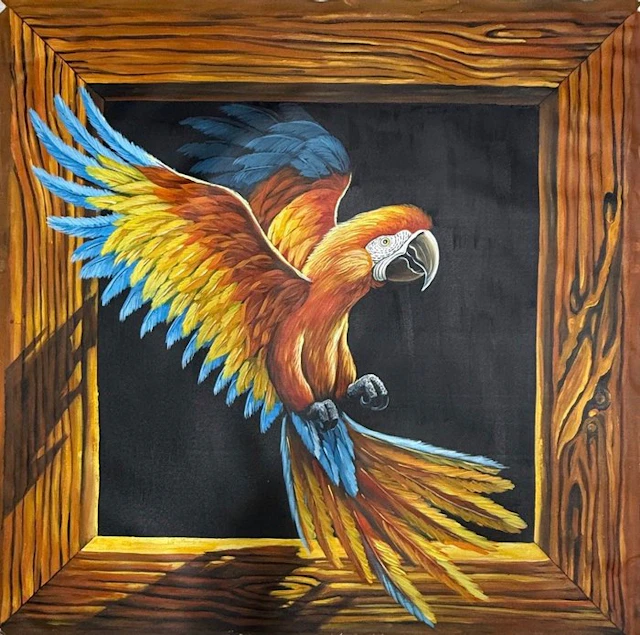 Trinh Ngoc (1992) - L'envol du perroquet ↑100 →100 cm - Livraison gratuite